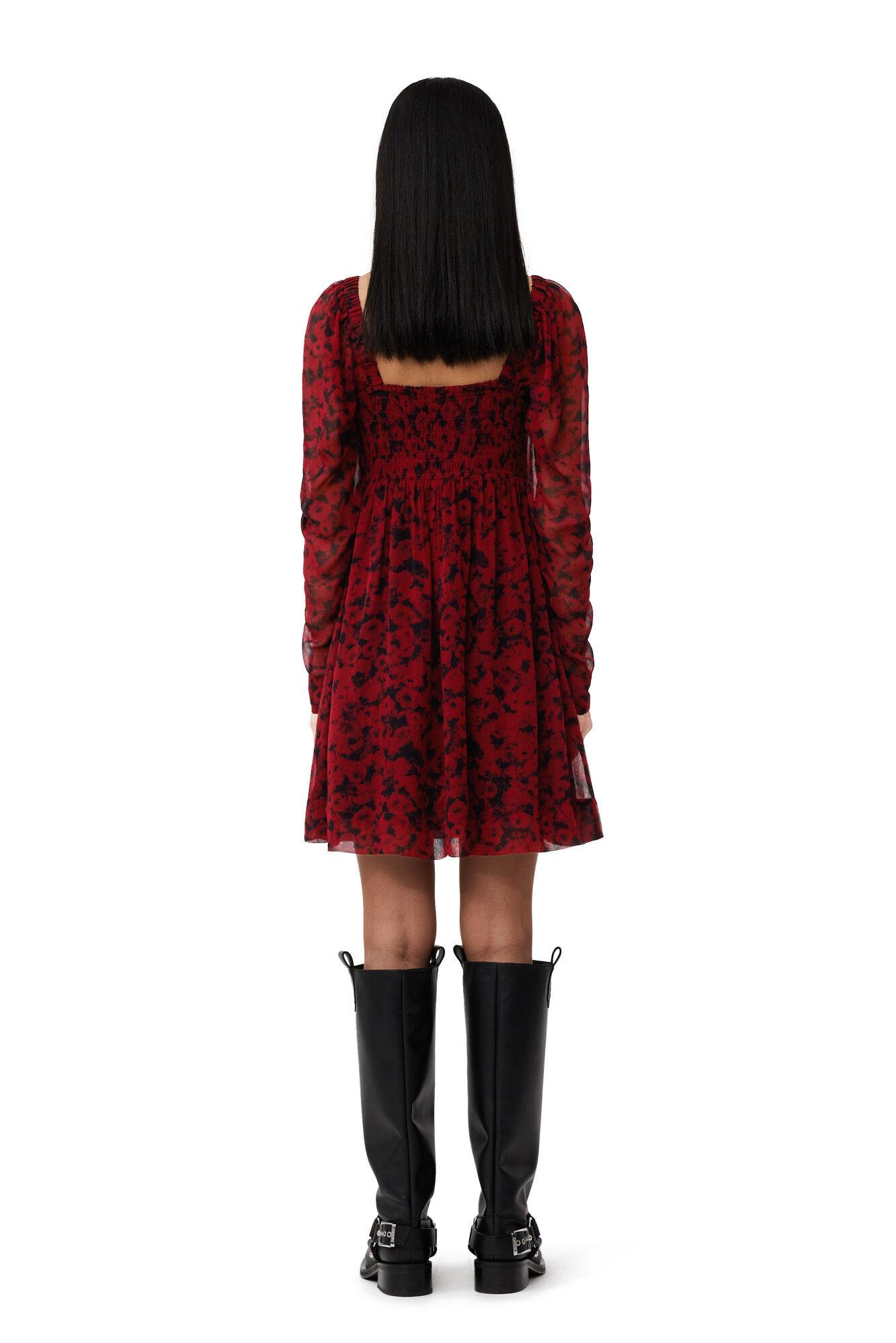 Red Printed Georgette Mini Dress Product Image