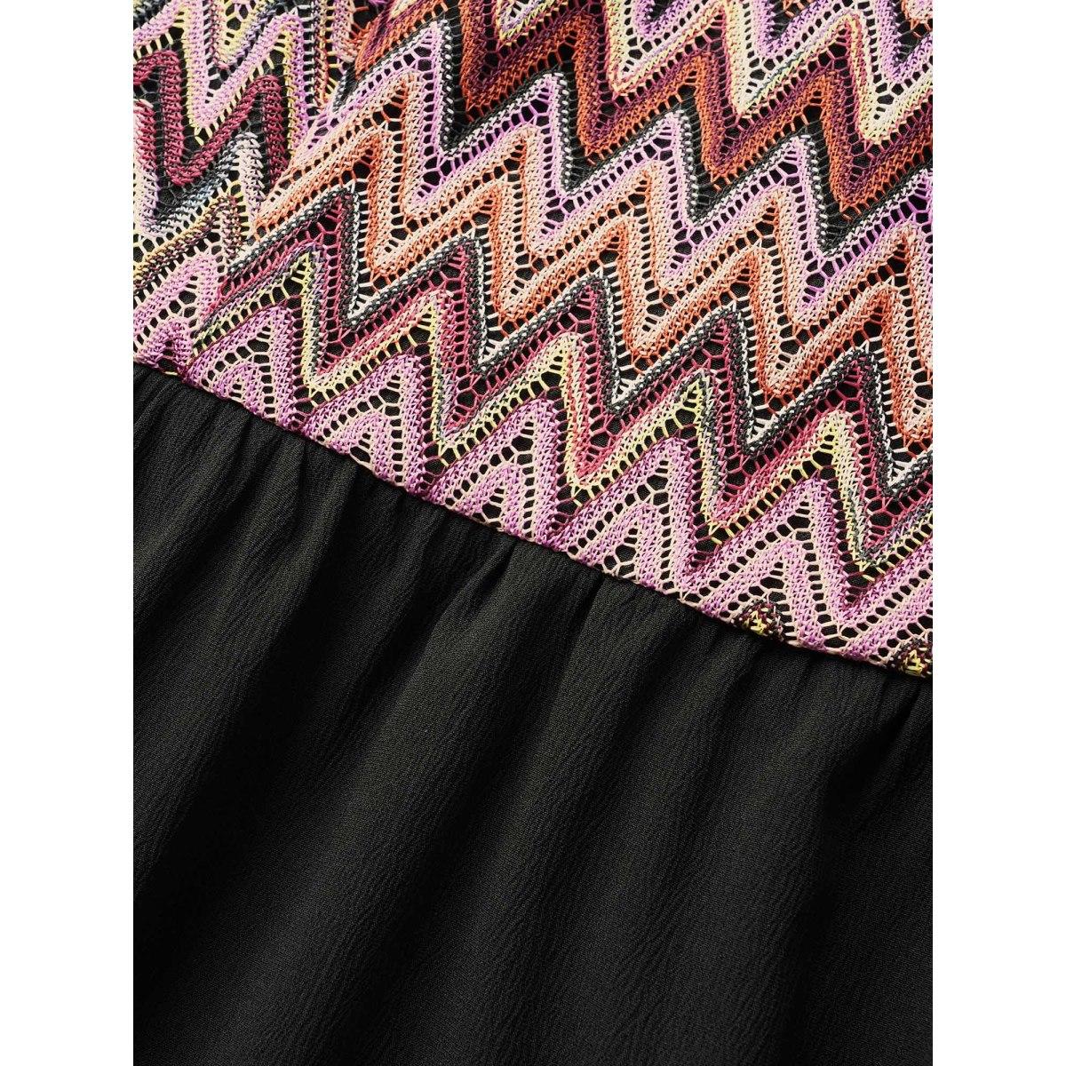 Plus Size Square Neck Textured Tiered Ruffle Sleeve Dress Black Women Resort Woven ribbon&lace trim Square Neck Short sleeve Curvy BloomChic 18-20/2X Product Image