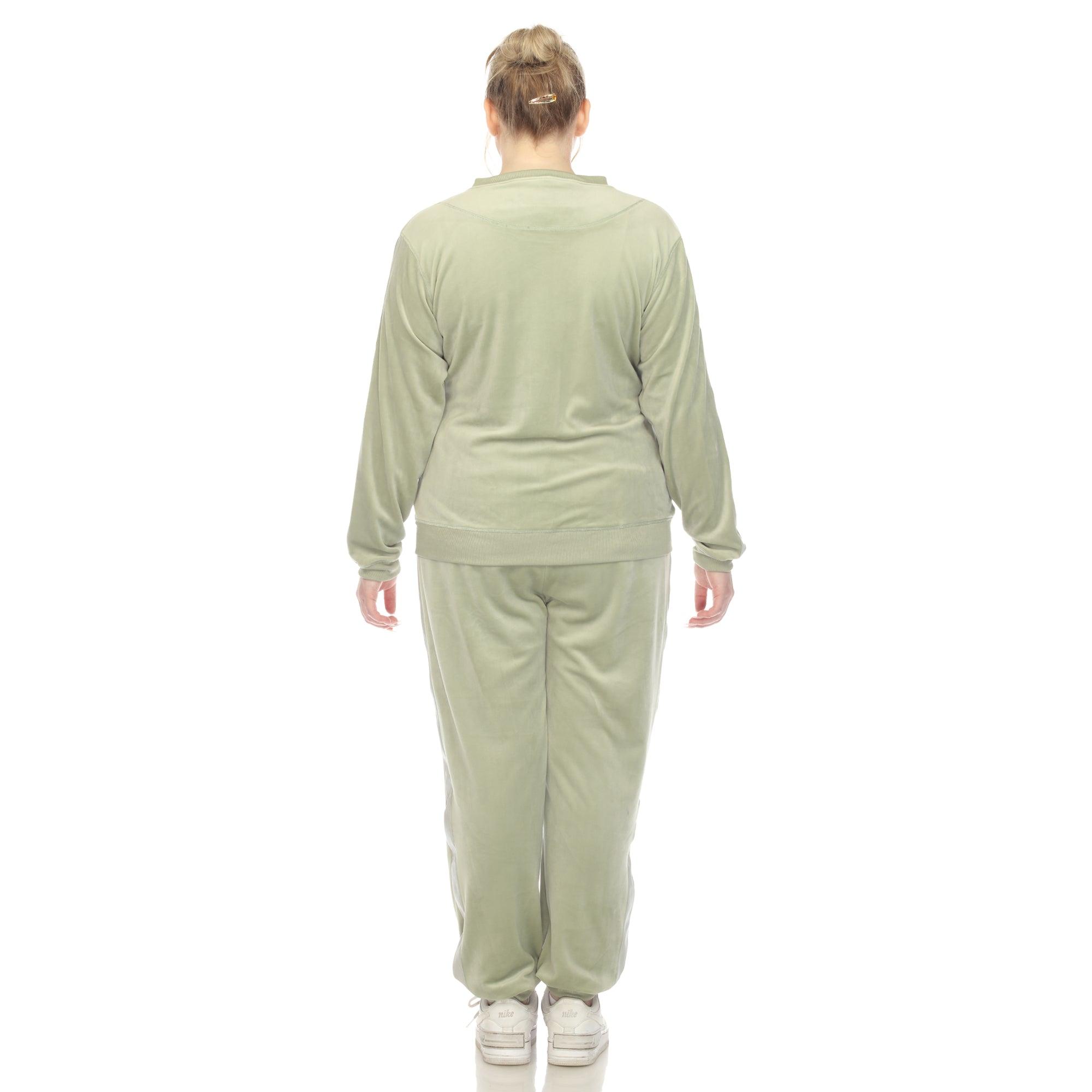White Mark Women's 2-Piece Velour with Faux Leather Stripe - Plus Female Product Image