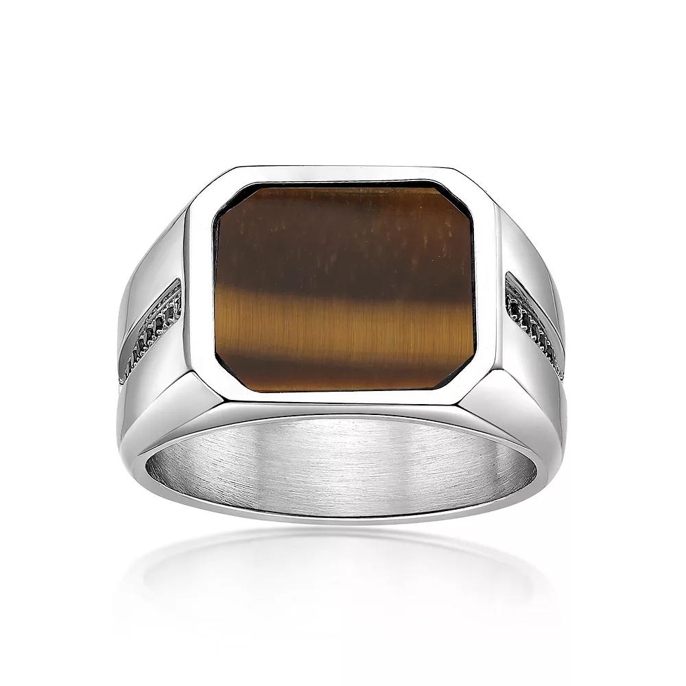 LYNX Mens Stainless Steel Tiger Eye Black Spinel Ring Product Image