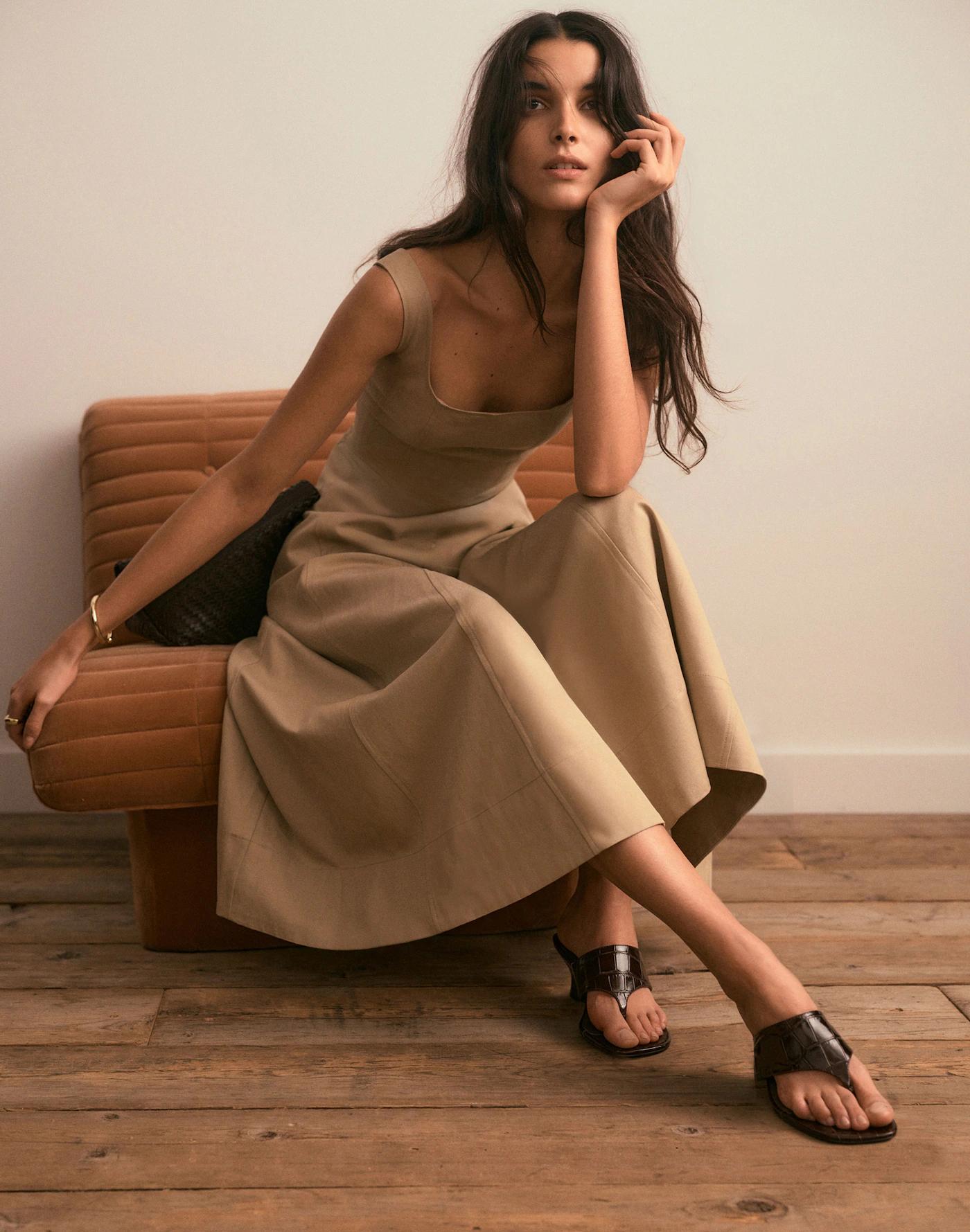 Seamed Squareneck Midi Dress Product Image