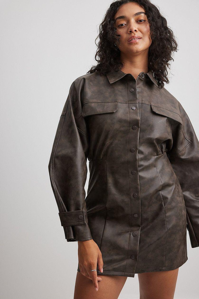 Washed Faux Leather Mini Dress Product Image