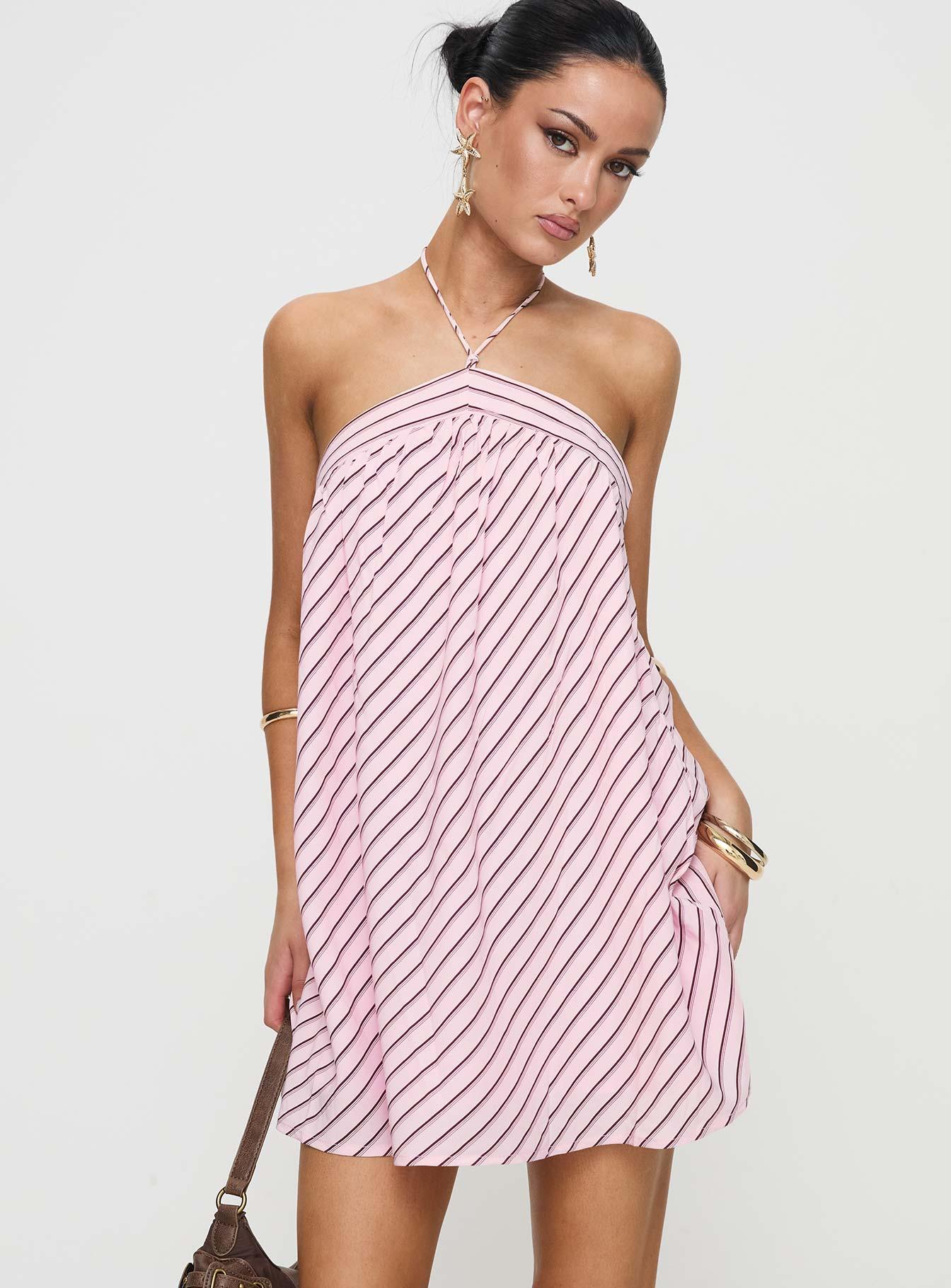 Moonlit Mini Dress Pink Stripe Product Image