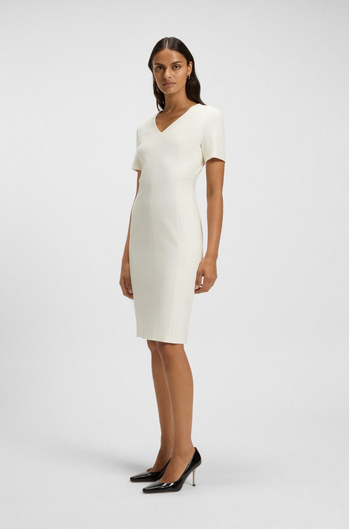 BOSS - V-neck dress in stretch fabric - White Product Image