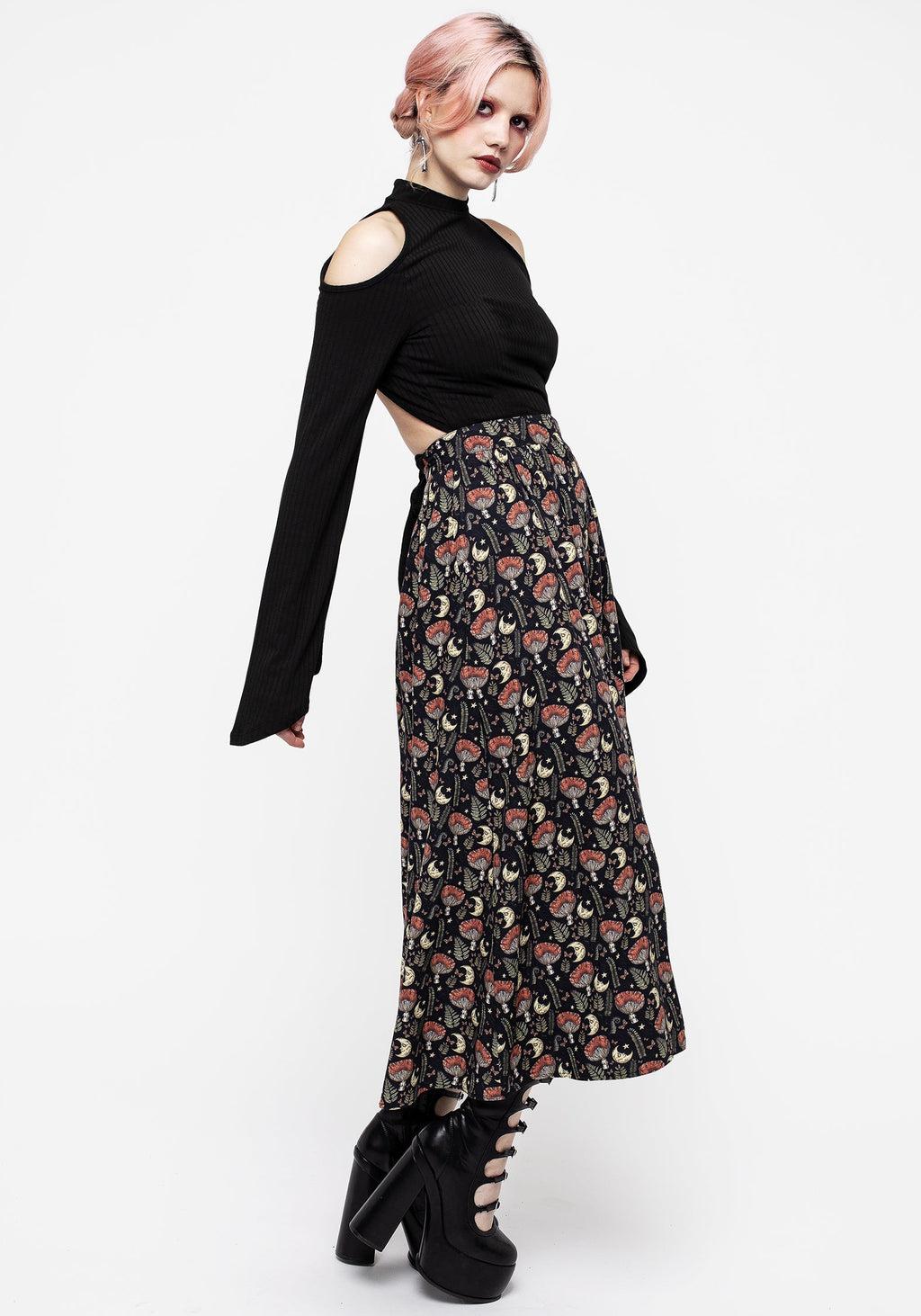 Dreamfast Mushroom Moon Print Button Up Midaxi Skirt Product Image