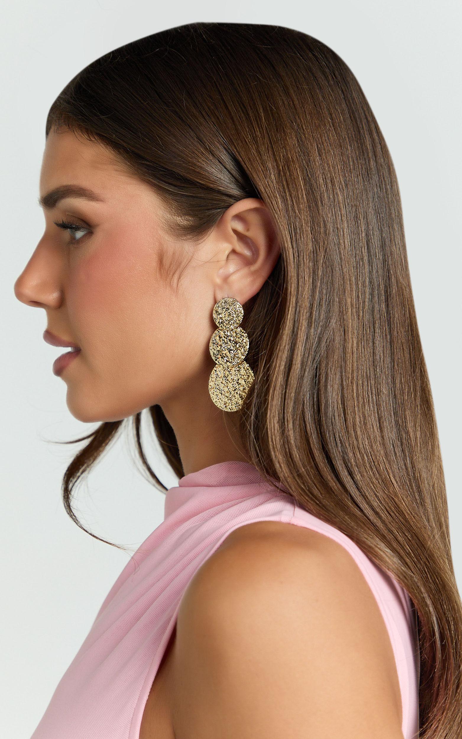Tina Earrings - Textured Coin Drop Earrings in Gold Product Image