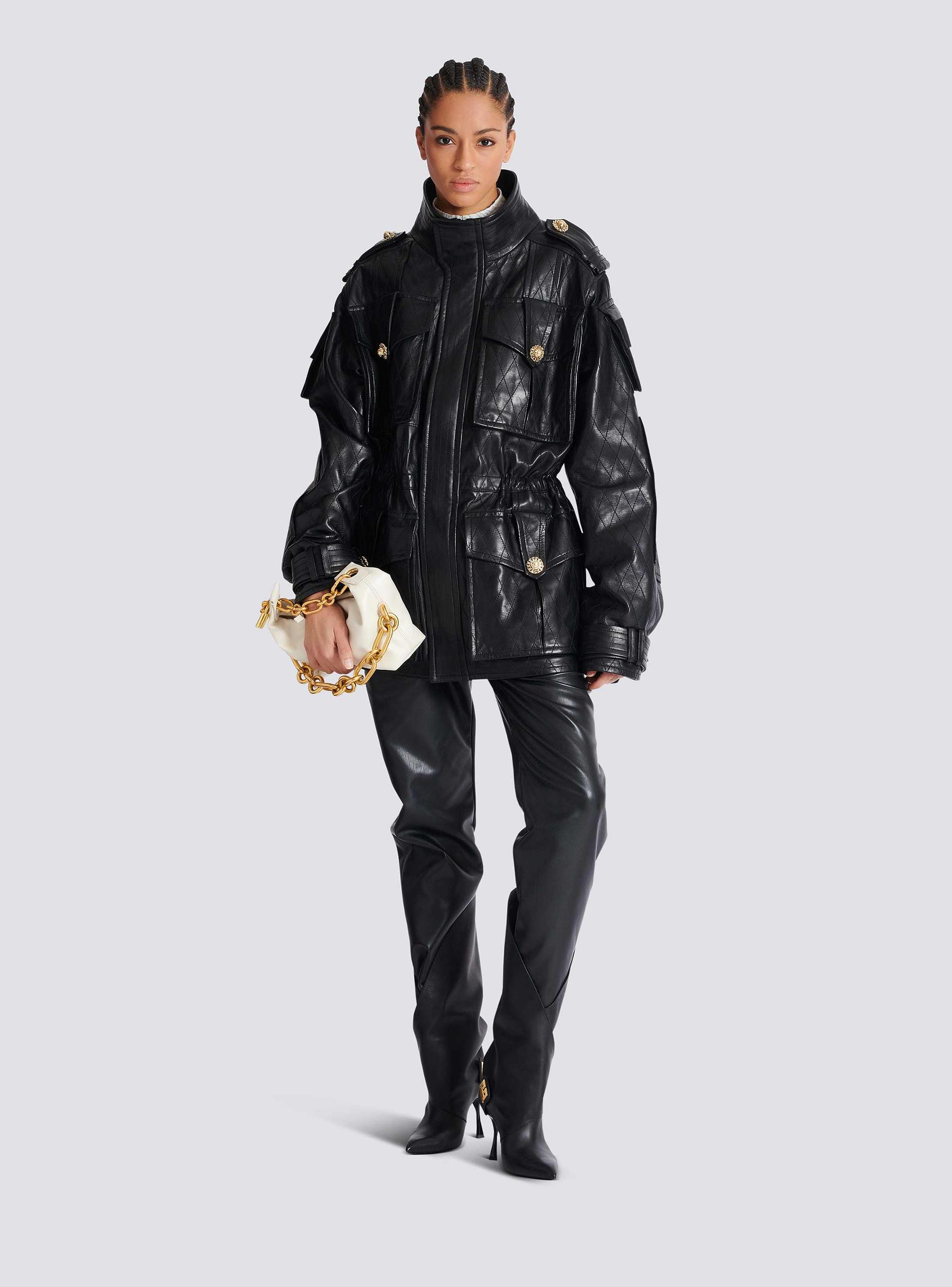 Lambskin leather parka with topstitched Diamond pattern Product Image
