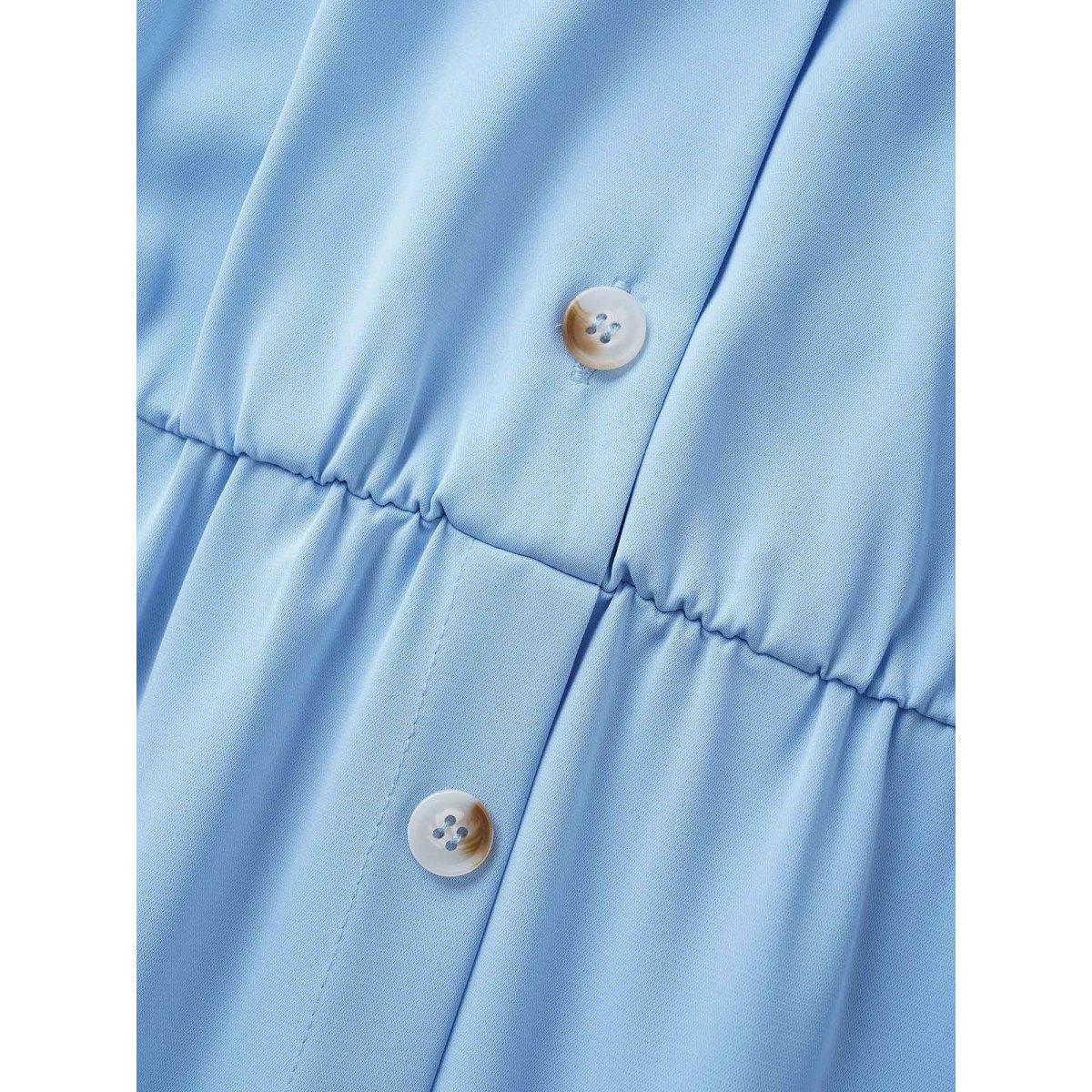 Plus Size Suit Collar Plain Button Up Dress LightBlue Women At the Office Belted Suit Collar Short sleeve Curvy BloomChic 26/4X Product Image