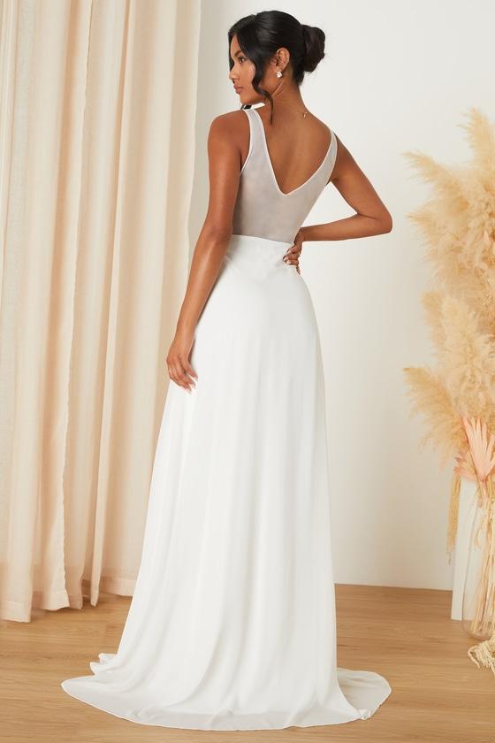 Adoring Vow White Chiffon Sheer Mesh Sequin A-Line Maxi Dress Product Image
