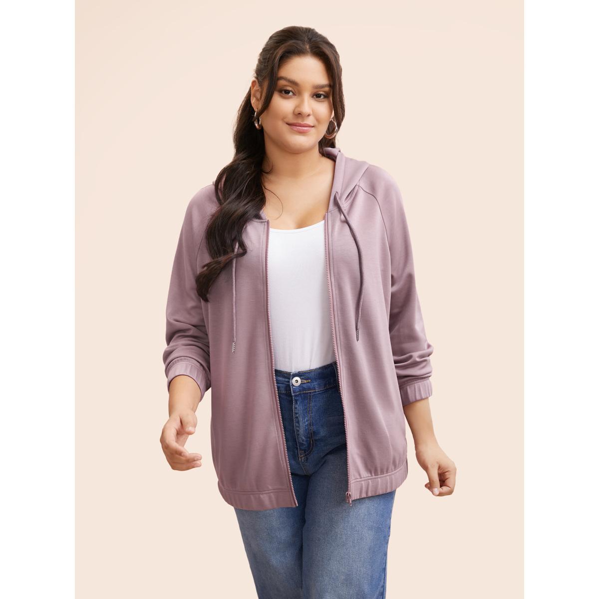 Plus Size Supersoft Essentials Solid Hooded Drawstring Sweatshirt Women DustyPink Casual Drawstring Hooded Everyday Sweatshirts BloomChic 26/4X Product Image