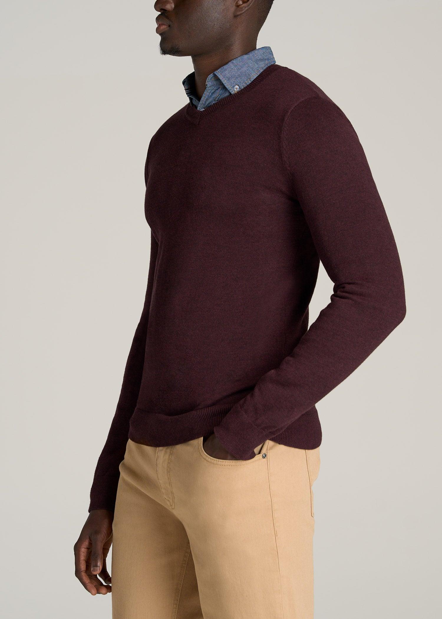 Everyday V-Neck Sweater for Tall Men in Burgundy Mix Male Product Image