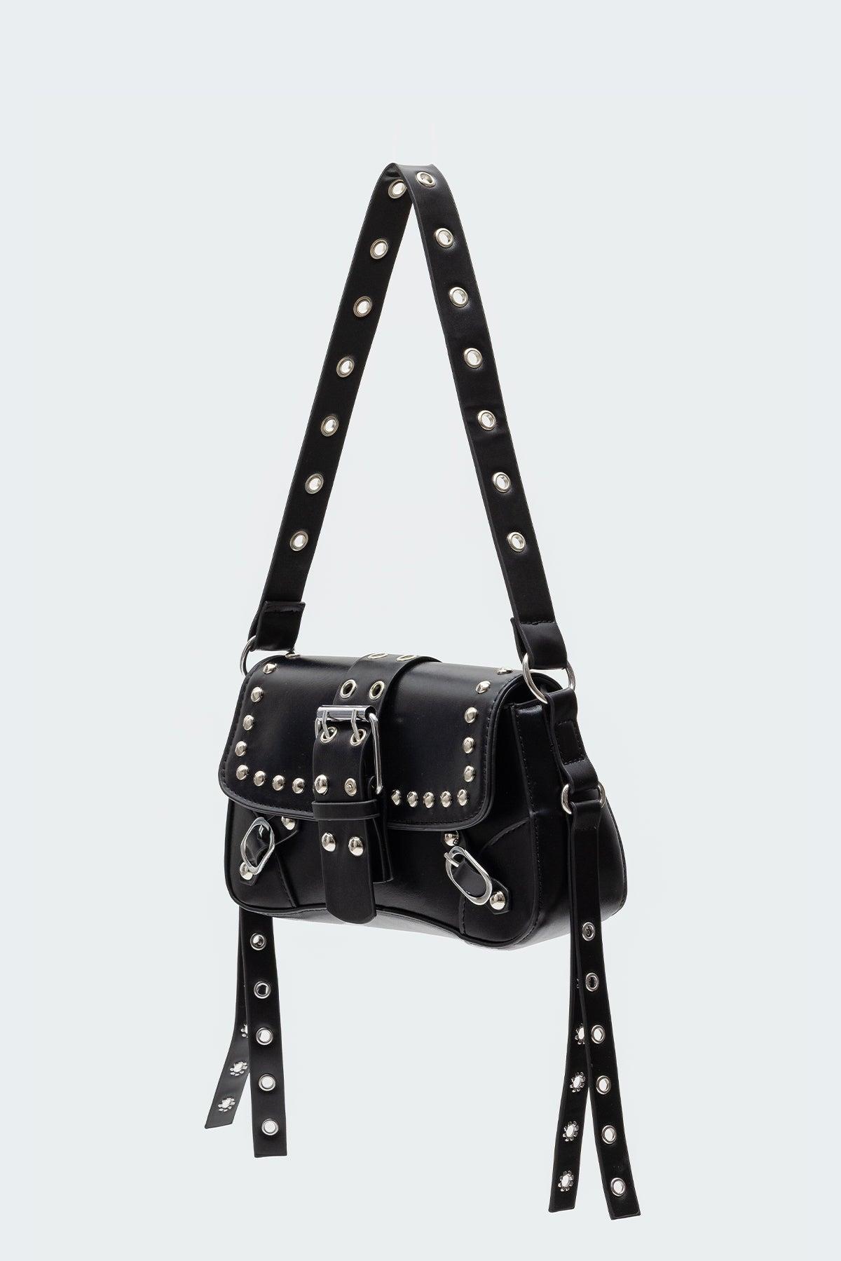 Stud & Buckle Faux Leather Bag Product Image