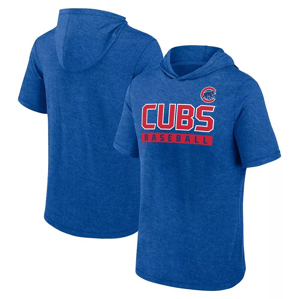 Men's Fanatics Heather Royal Chicago Cubs Push Short Sleeve Pullover Hoodie, Size: Medium, Blue Product Image
