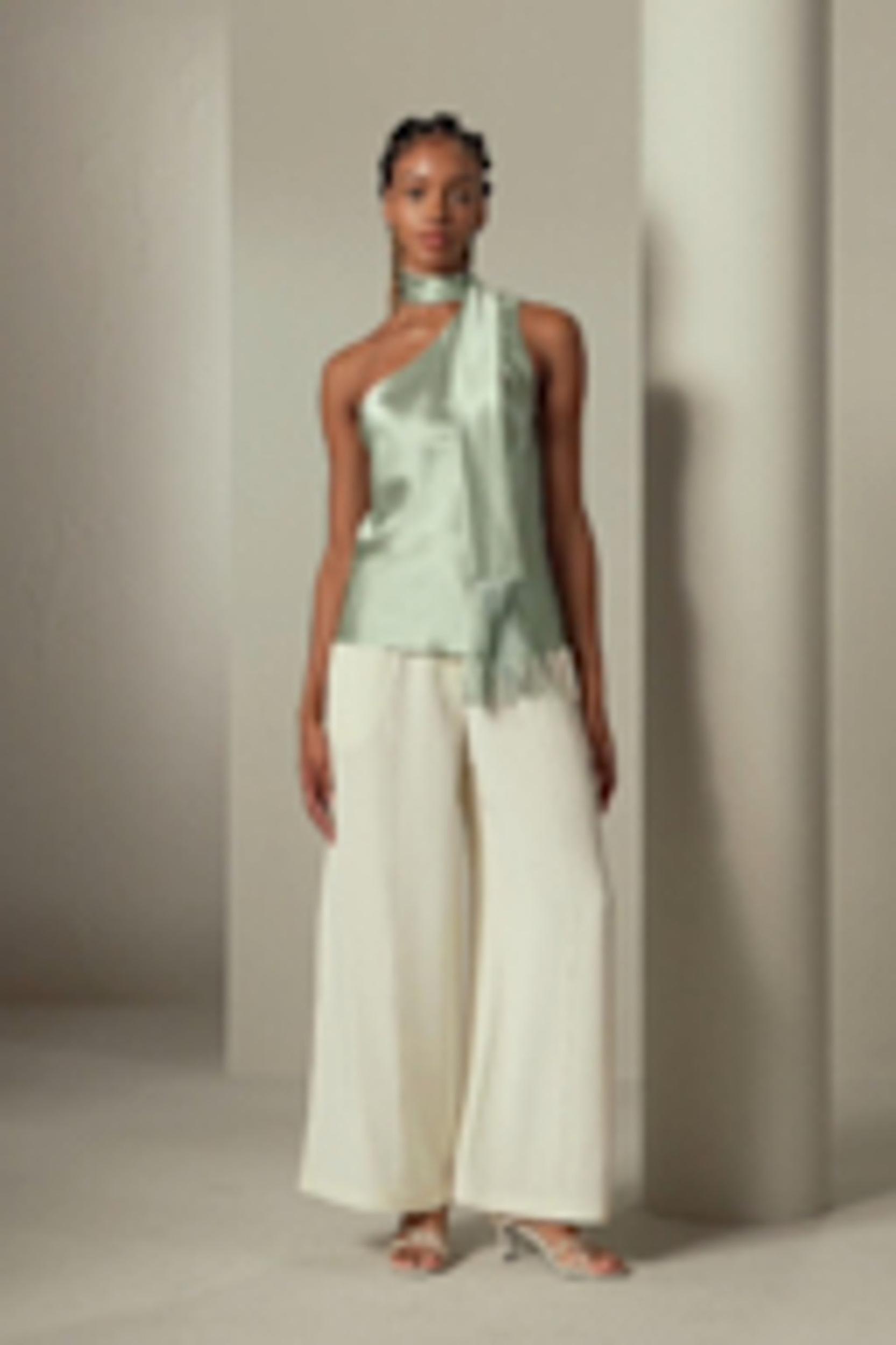 One-shoulder Top With Tassel Scarf Product Image