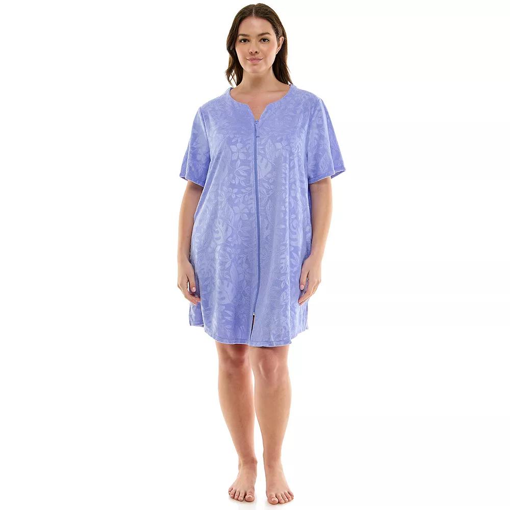Plus Size Croft & Barrow® Embossed Honey Knit Terry Zip Robe, Women's, Size: 1XL, Cici Smp Trop Pruple Product Image
