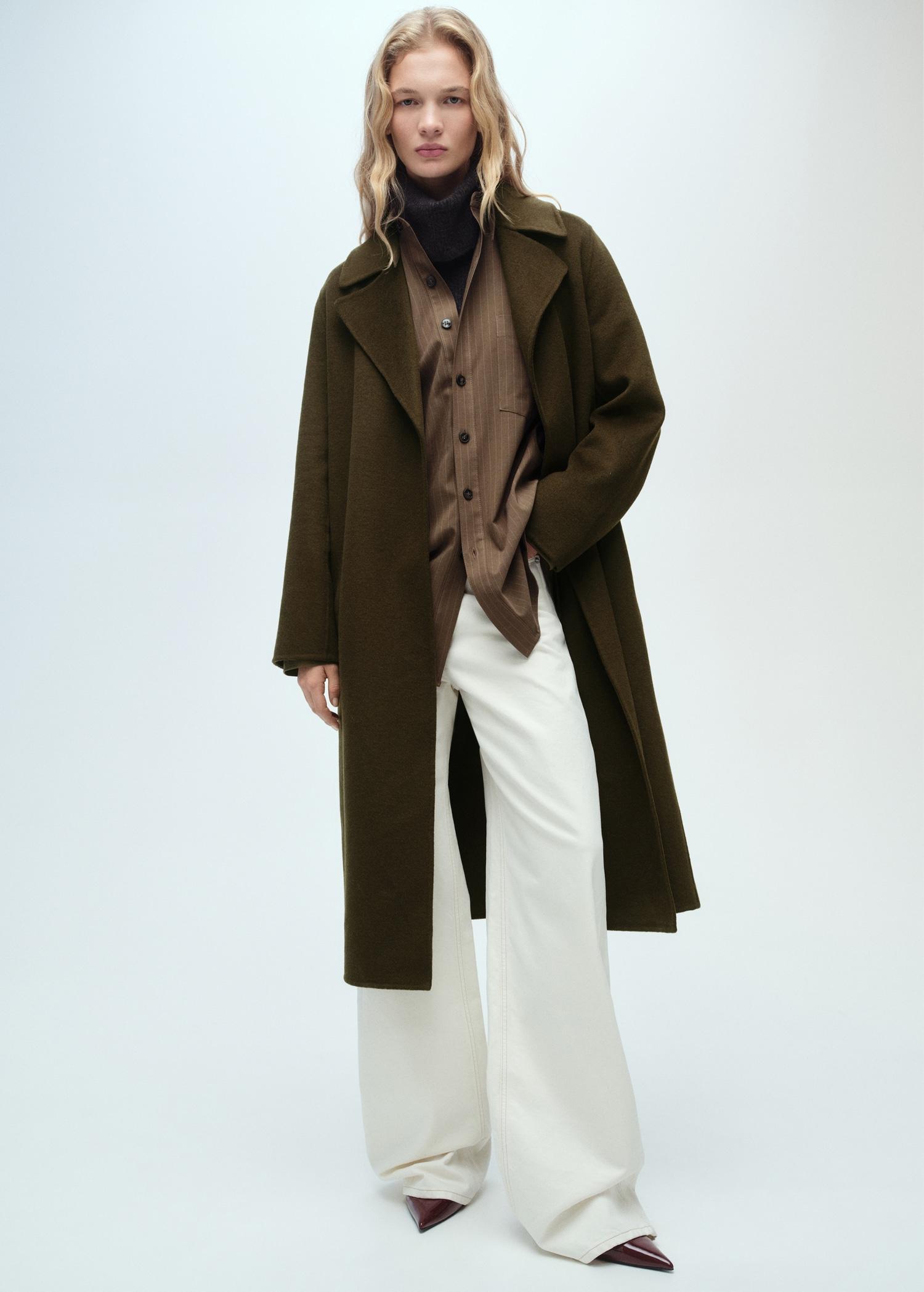 Handmade long coat with belt - Women | MANGO USA Product Image