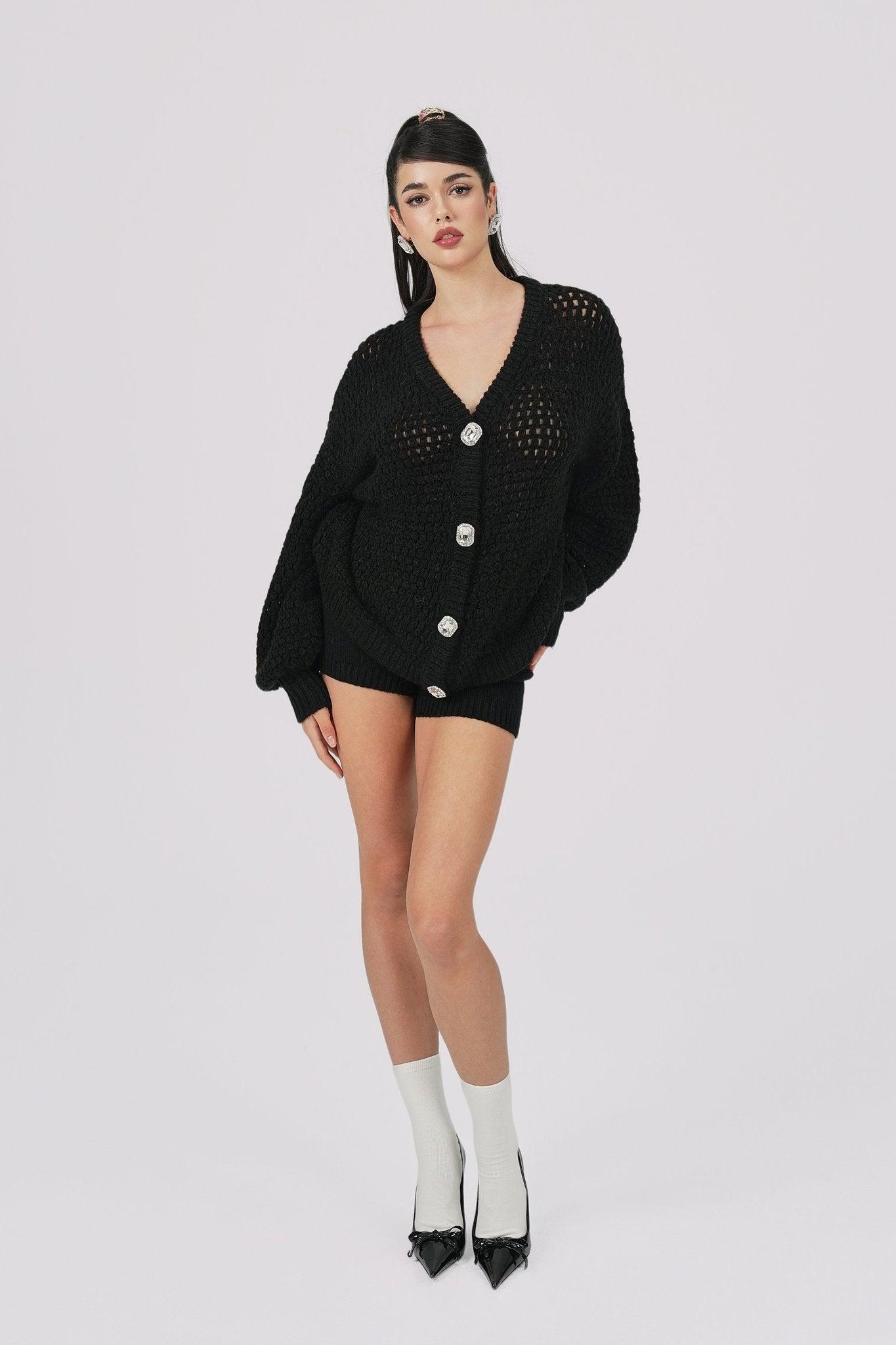 Alexis Cardigan + Scarf Set (Black) (Final Sale) Product Image