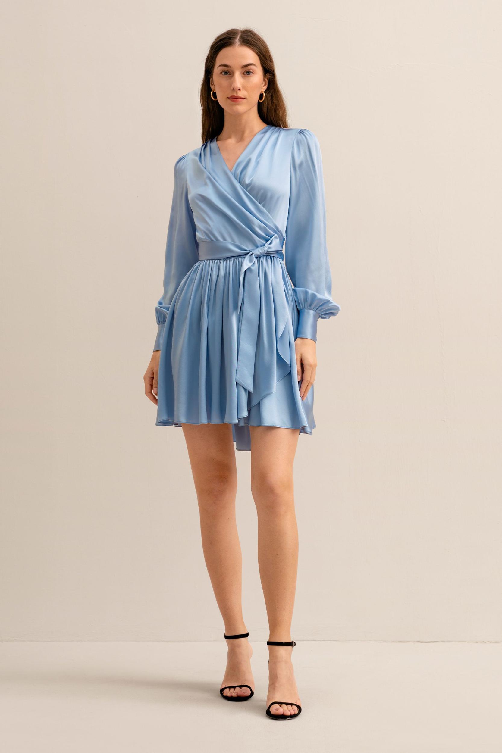 LILYSILK Long Sleeve Silk Dress for Women Navy Blue Pure Silk Glossy Puff Sleeves Skin-Friendly and Breathable S Product Image