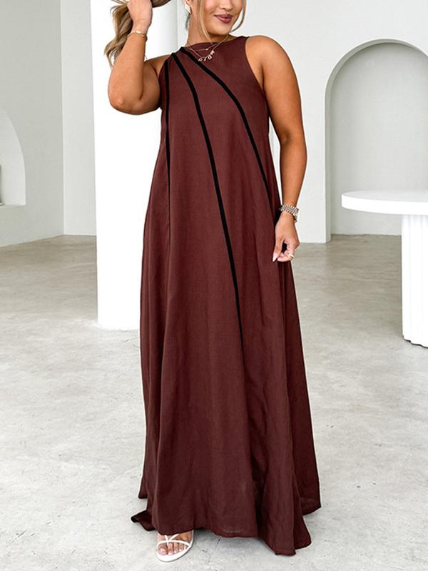 A-Line Loose Split-Joint Round-Neck Maxi Dresses Product Image