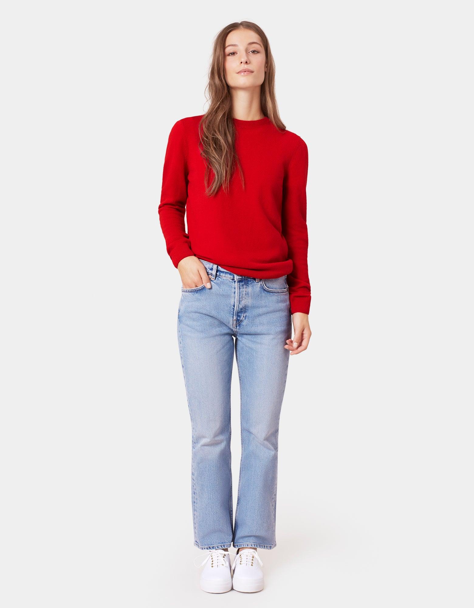 Women Light Merino Wool Crew - Scarlet Red Product Image
