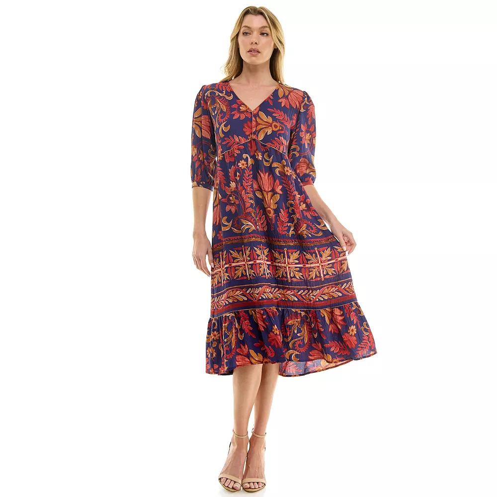 Women's Figueroa & Flower Printed V-Neck Maxi Dress, Size: Medium, Purple Product Image