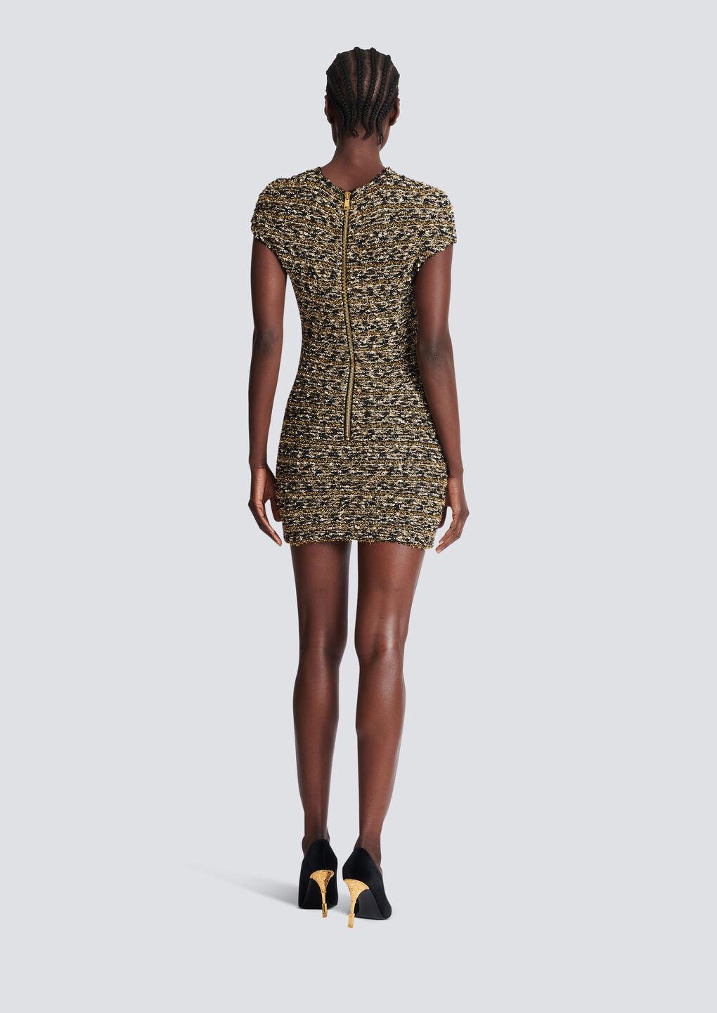 BALMAIN Button-embellished Metallic Bouclé-tweed Mini Dress In Black Gold Product Image