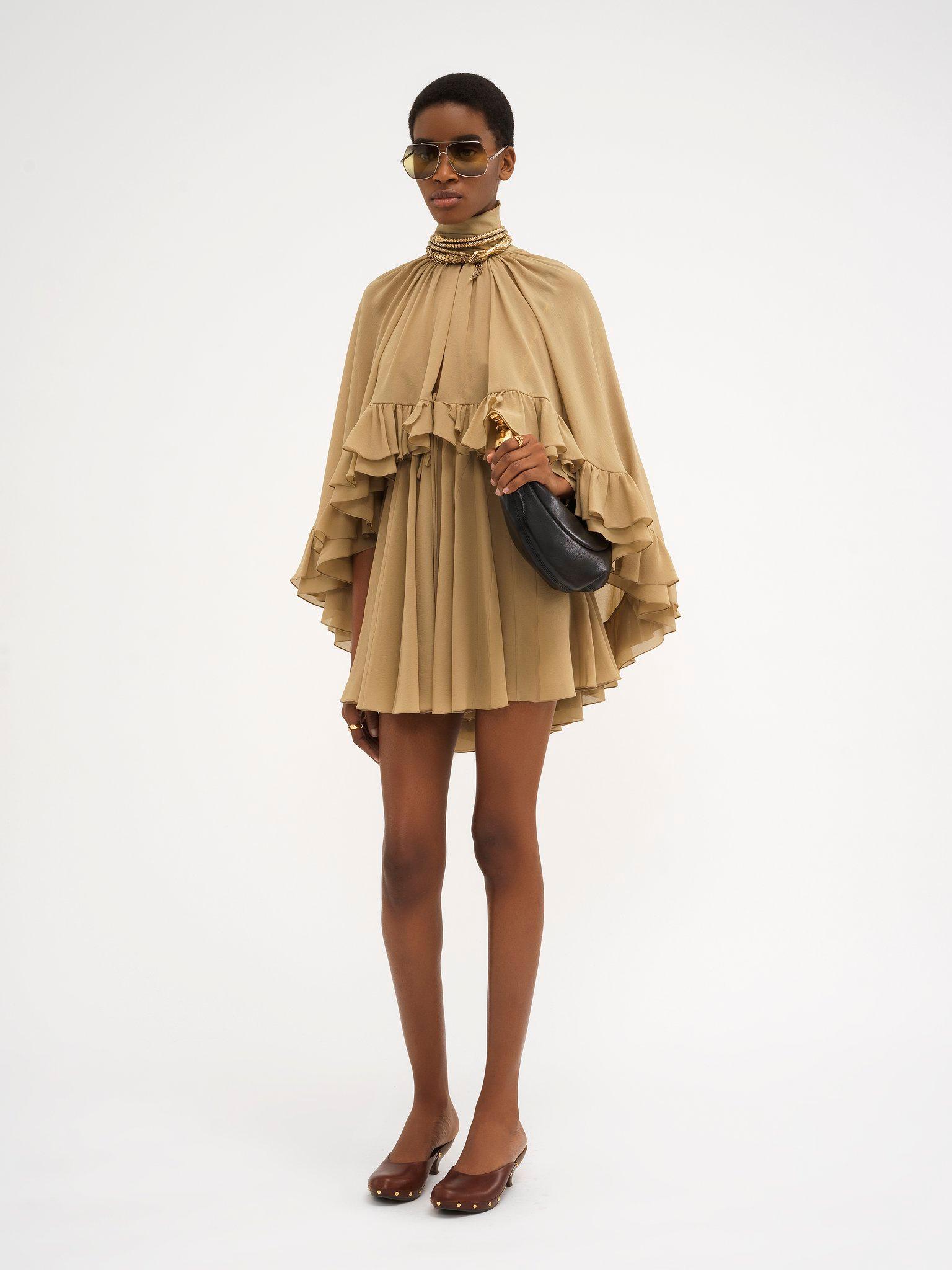 Mini cape dress in silk georgette Product Image