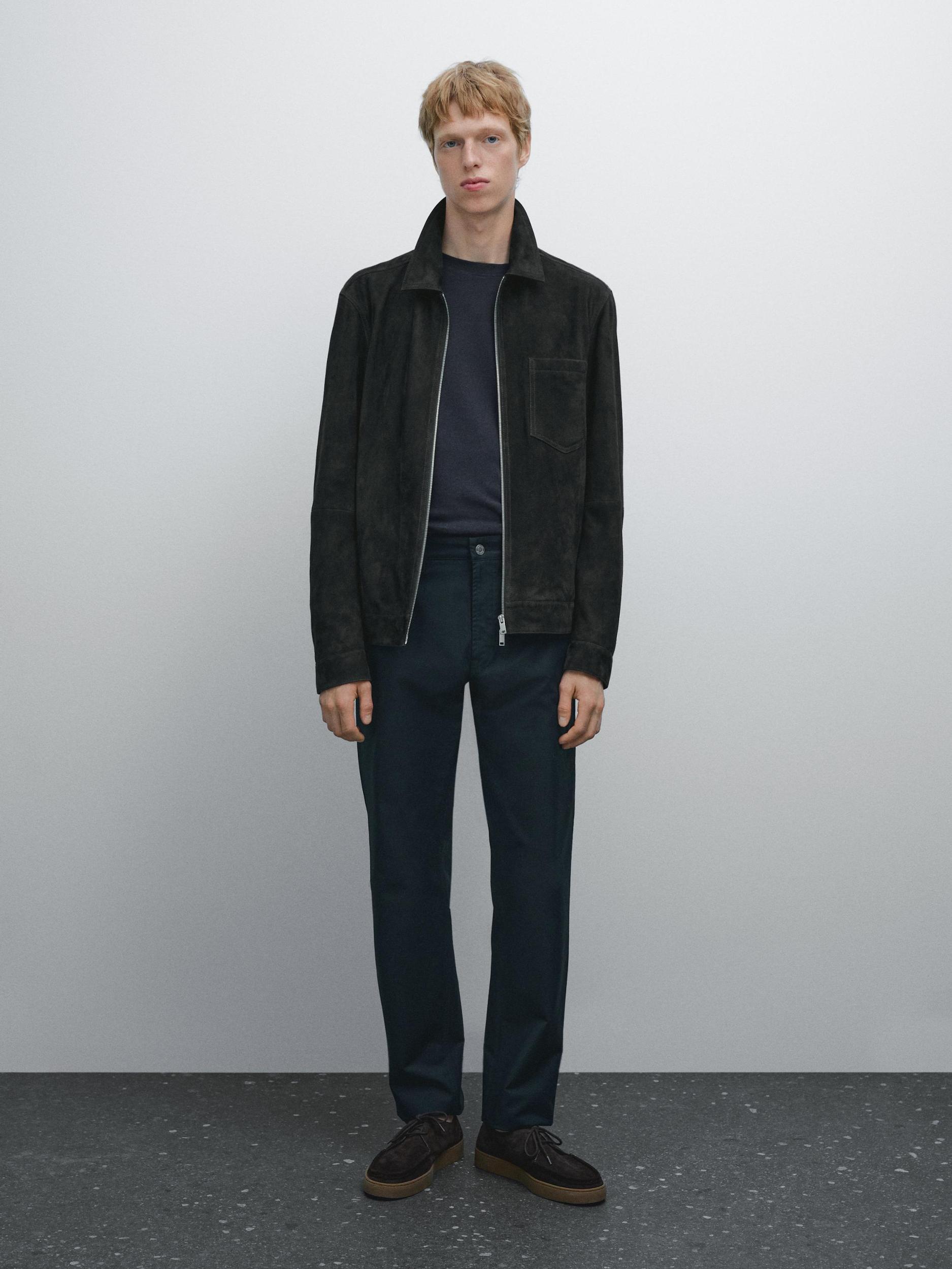 Lightweight tapered fit denim-effect trousers Product Image