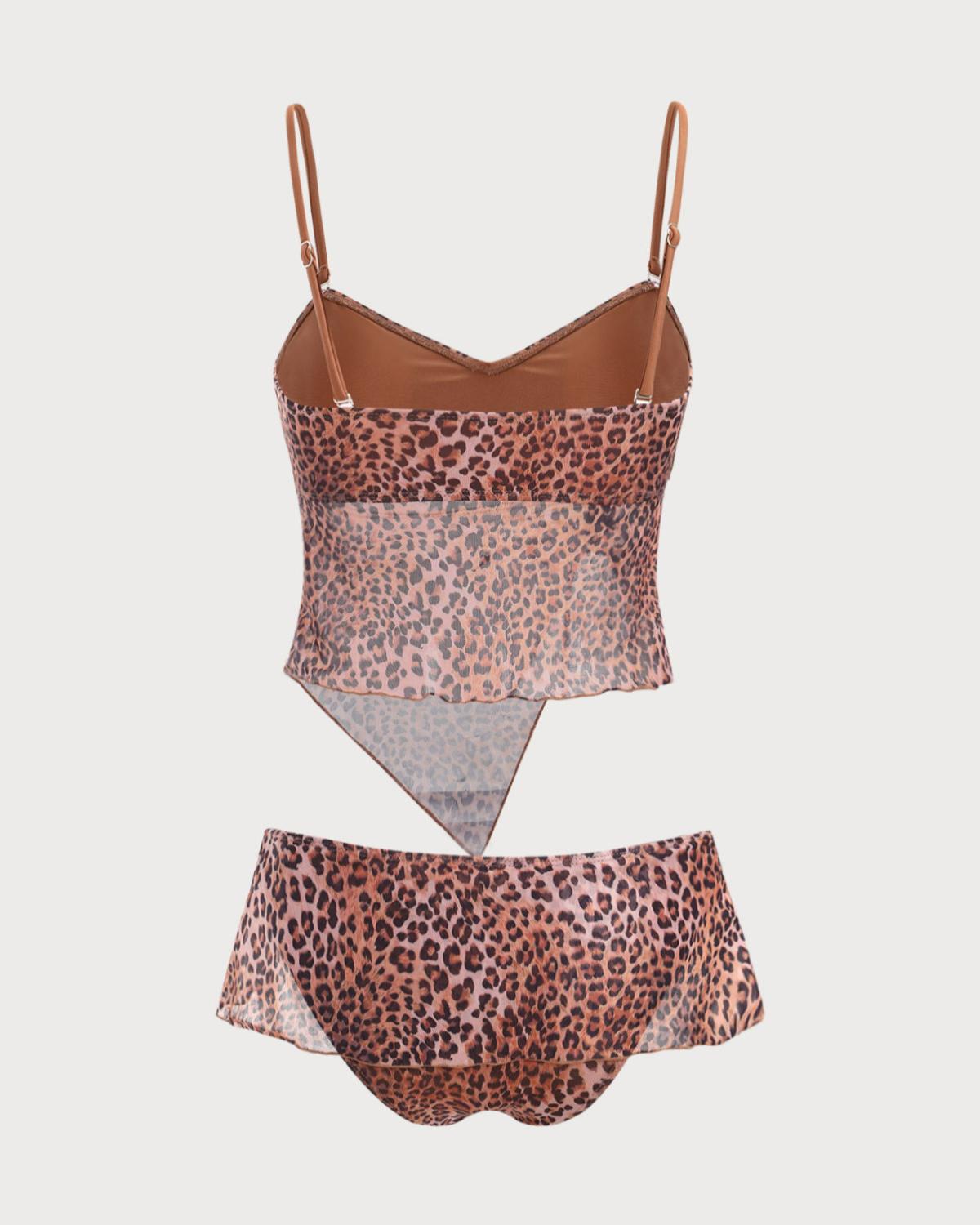 Brown Shirred Leopard Print Tankini Swimsuit Product Image