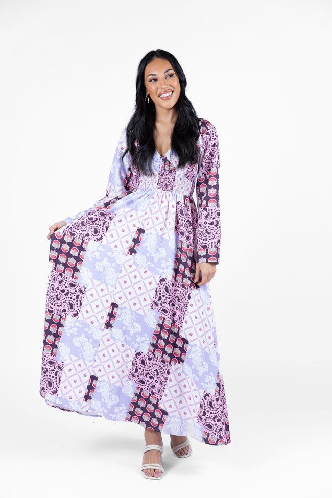 Falling Petals Purple Patchwork Printed Maxi Dress FINAL SALE Product Image