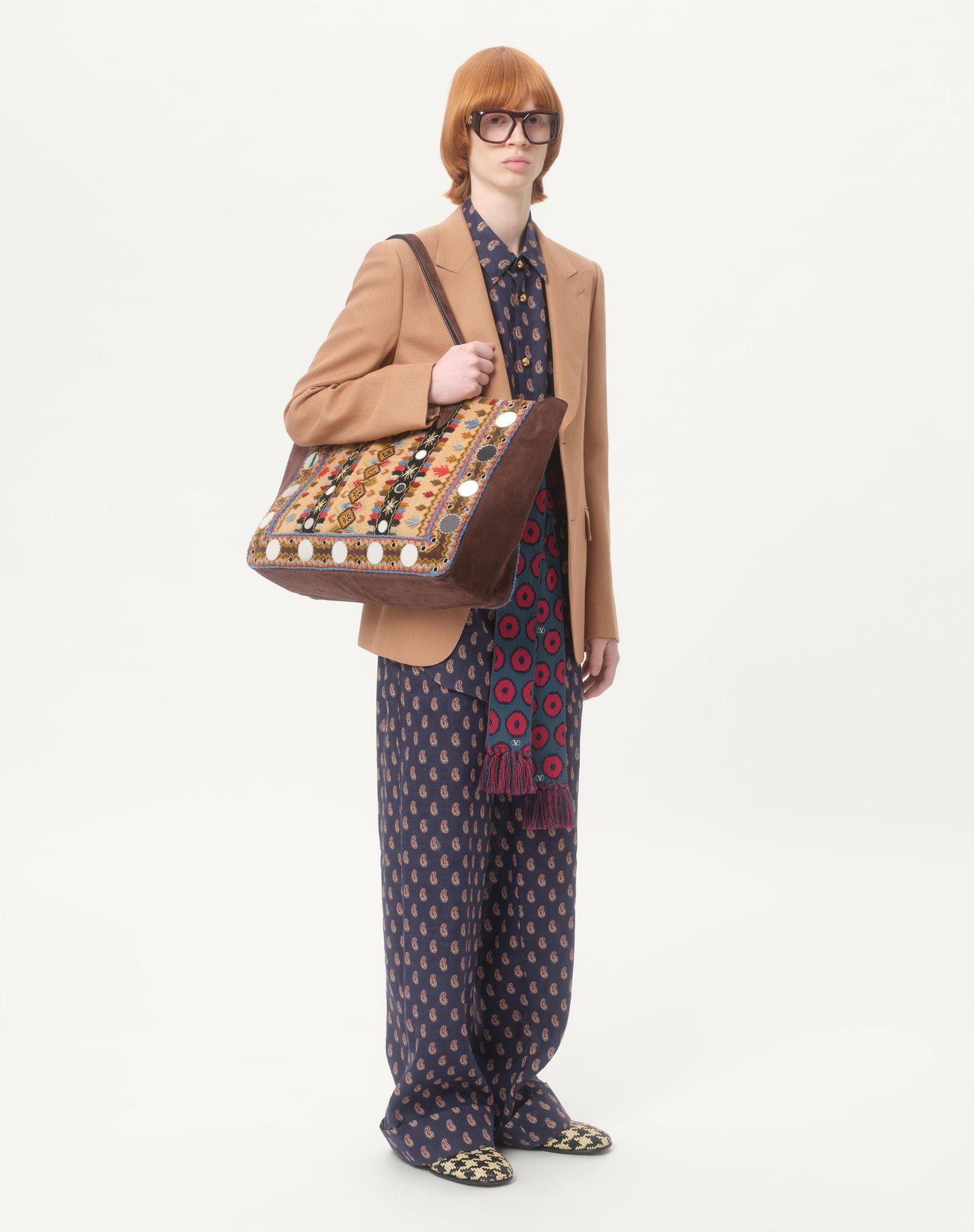 Lightweight Cuffed Linen Pants With Voyage Imaginaire Print Product Image