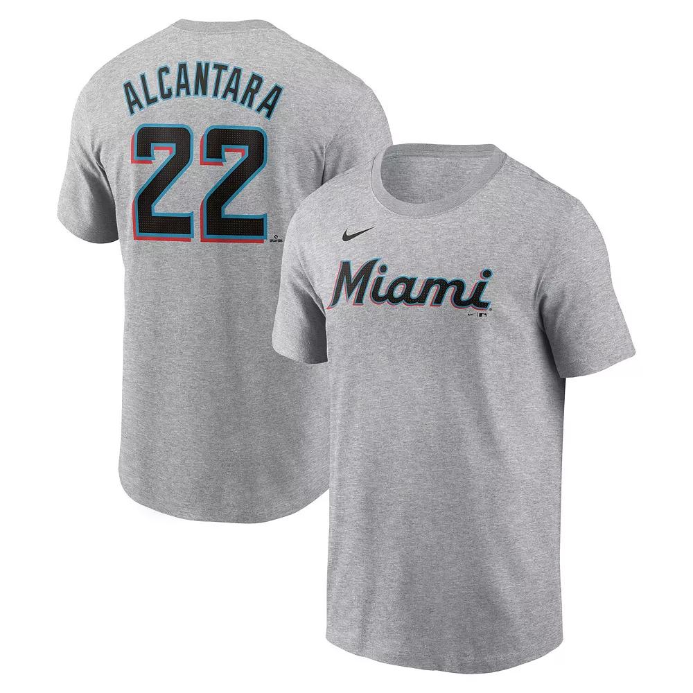 Men's Nike Sandy Alcantara Heather Gray Miami Marlins Fuse Name & Number T-Shirt, Size: Medium, Grey Product Image
