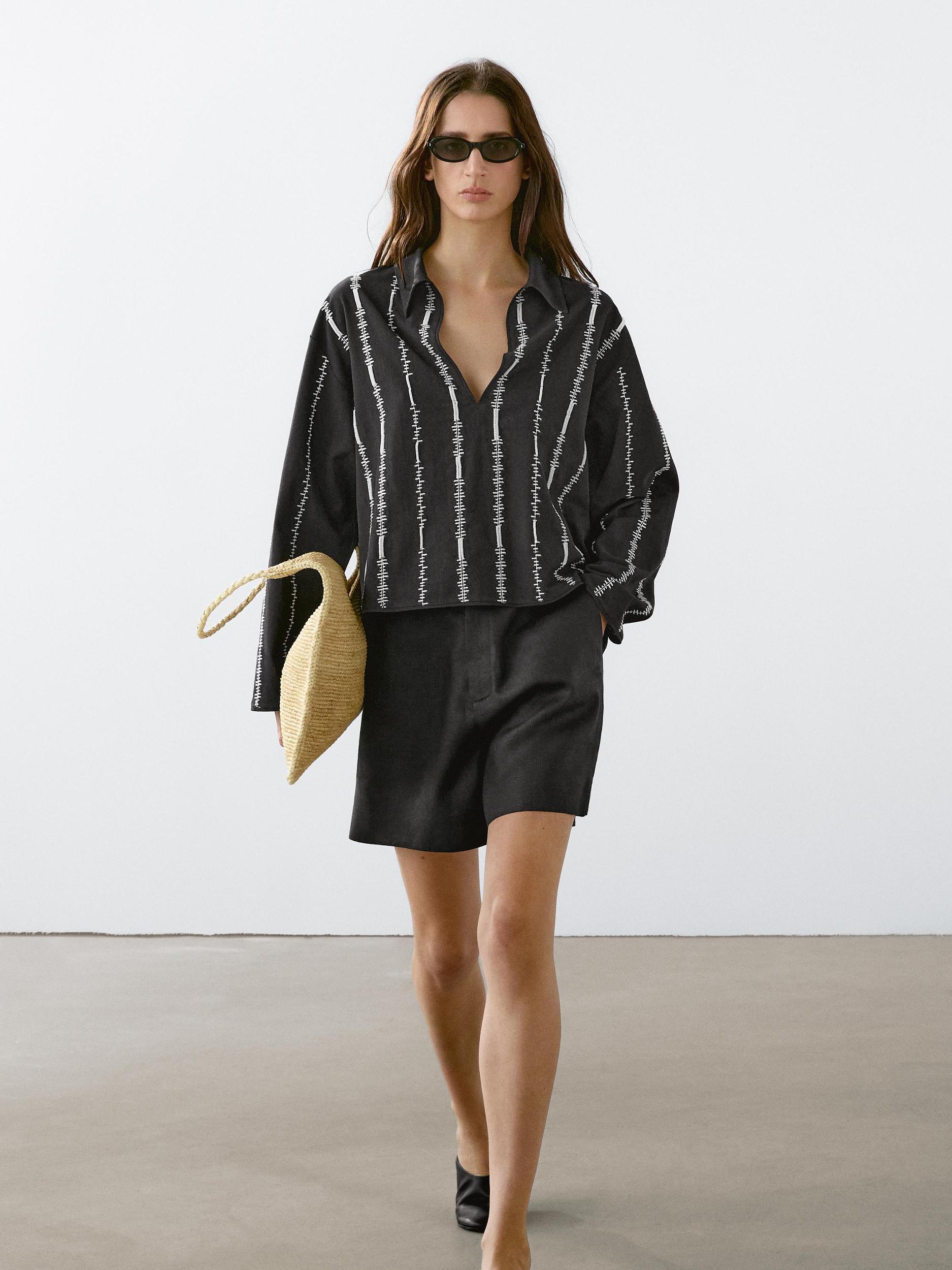 100% linen short Bermuda shorts Product Image