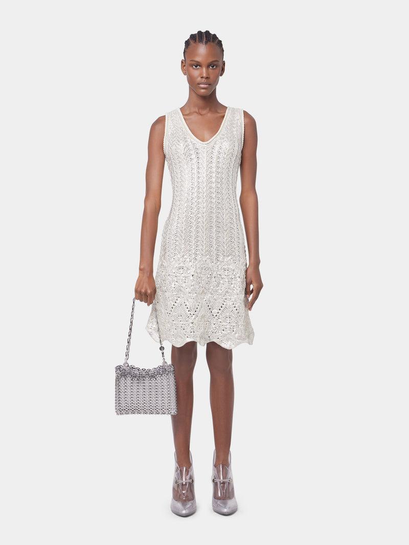 ECRU SHORT DRESS IN COTTON KNIT WITH SILVER INDUCTION Product Image
