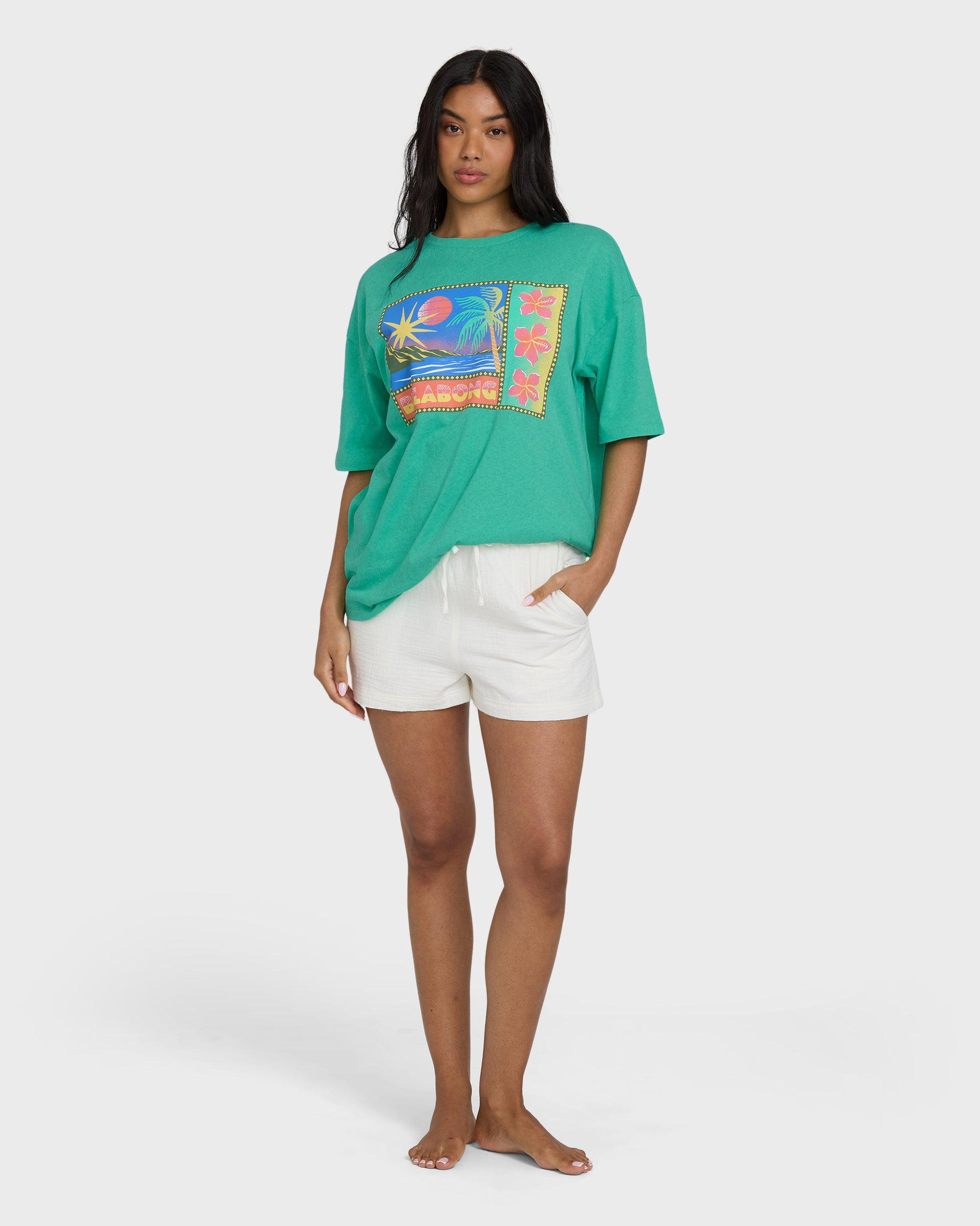 Summer Heat Short Sleeve Knit Graphic T-Shirt - Green Tropics Female Product Image