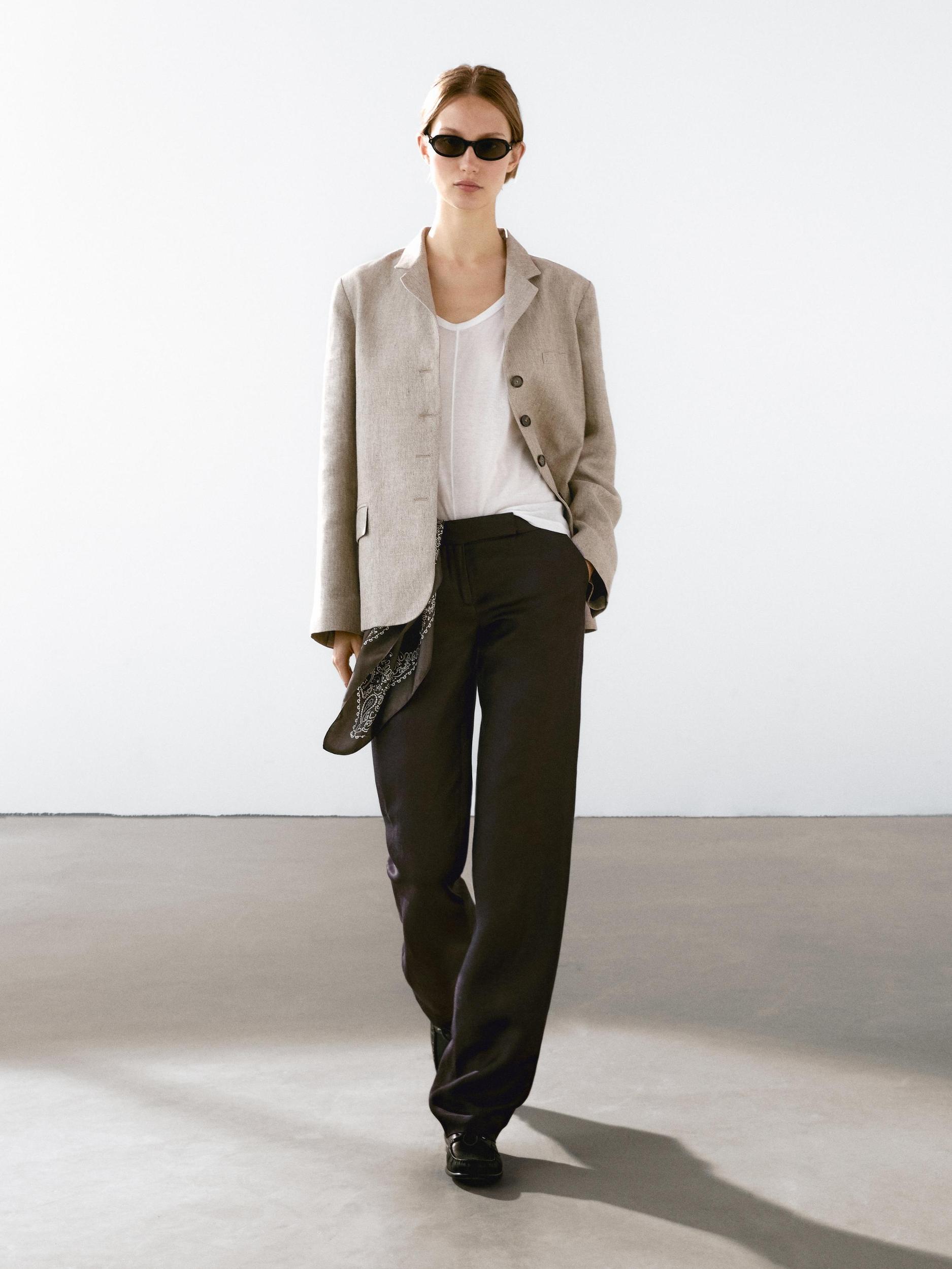 Straight fit linen blend trousers Product Image