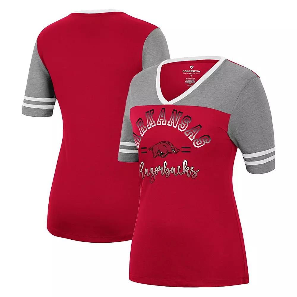 Women's Colosseum Cardinal/Heathered Gray Arkansas Razorbacks There You Are V-Neck T-Shirt, Size: Small Product Image