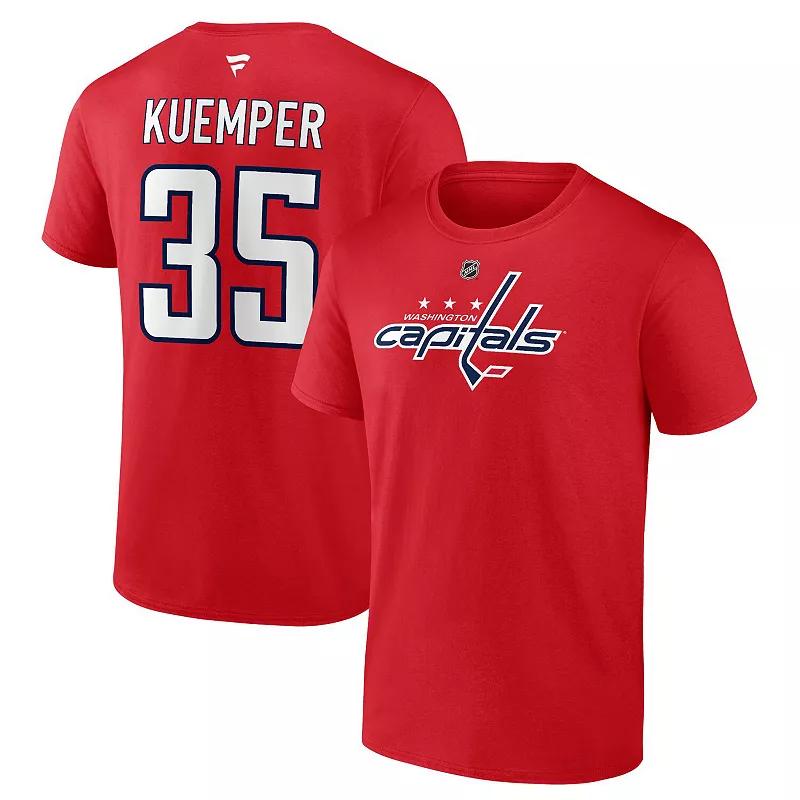 Men's Fanatics Branded Darcy Kuemper Red Washington Capitals Authentic Stack Name & Number T-Shirt, Size: Large Product Image