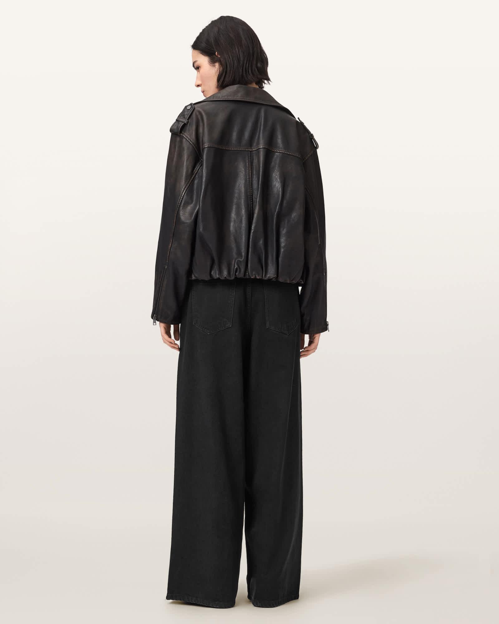 Haze Pleated Wide Leg Jeans Washed Black | ALLSAINTS US Product Image