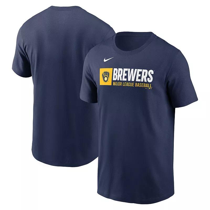 Men's Nike  Navy Milwaukee Brewers Team Block T-Shirt, Size: Small, Blue Product Image