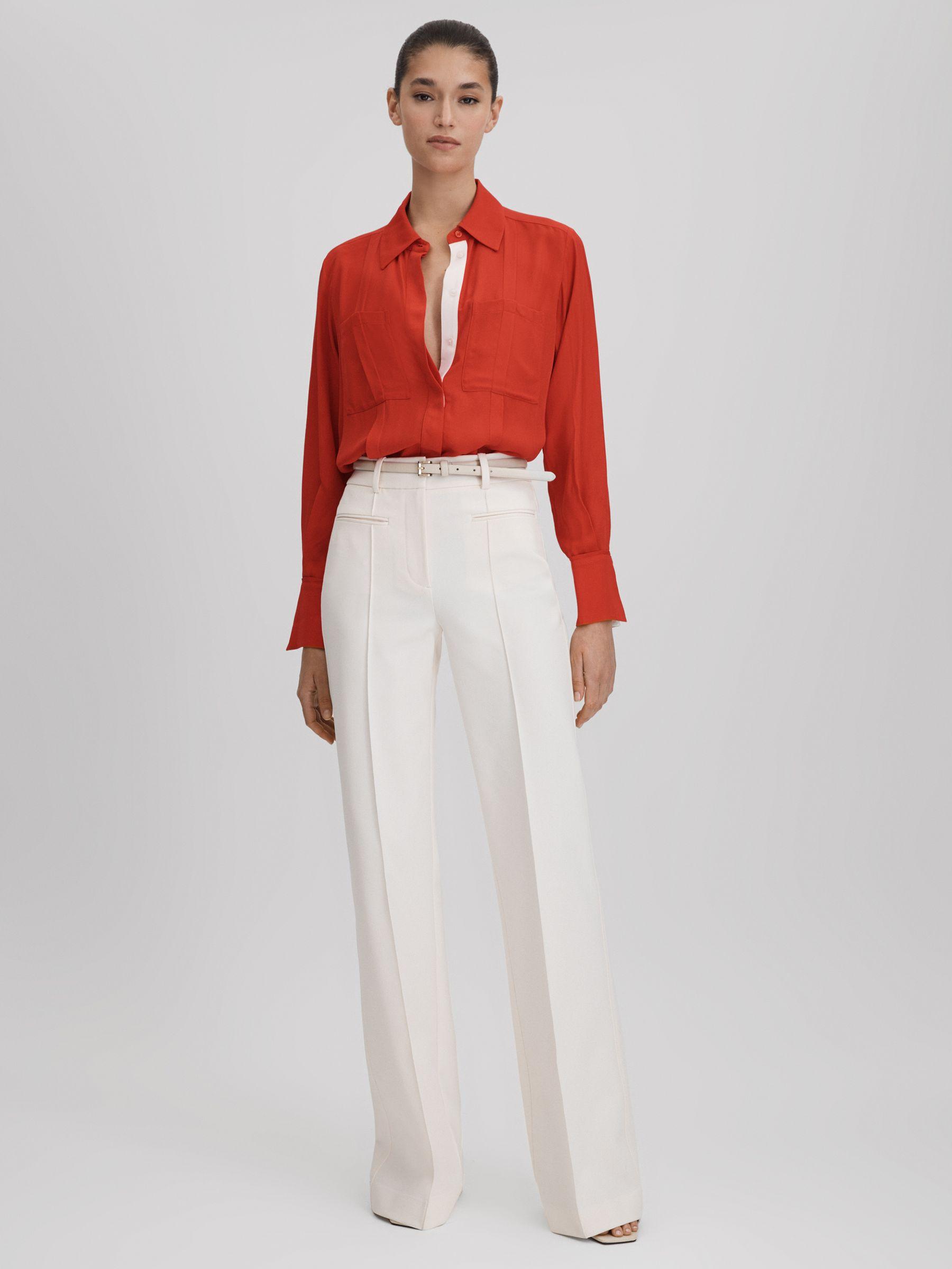 Contrast Trim Button-Through Shirt in Red Product Image