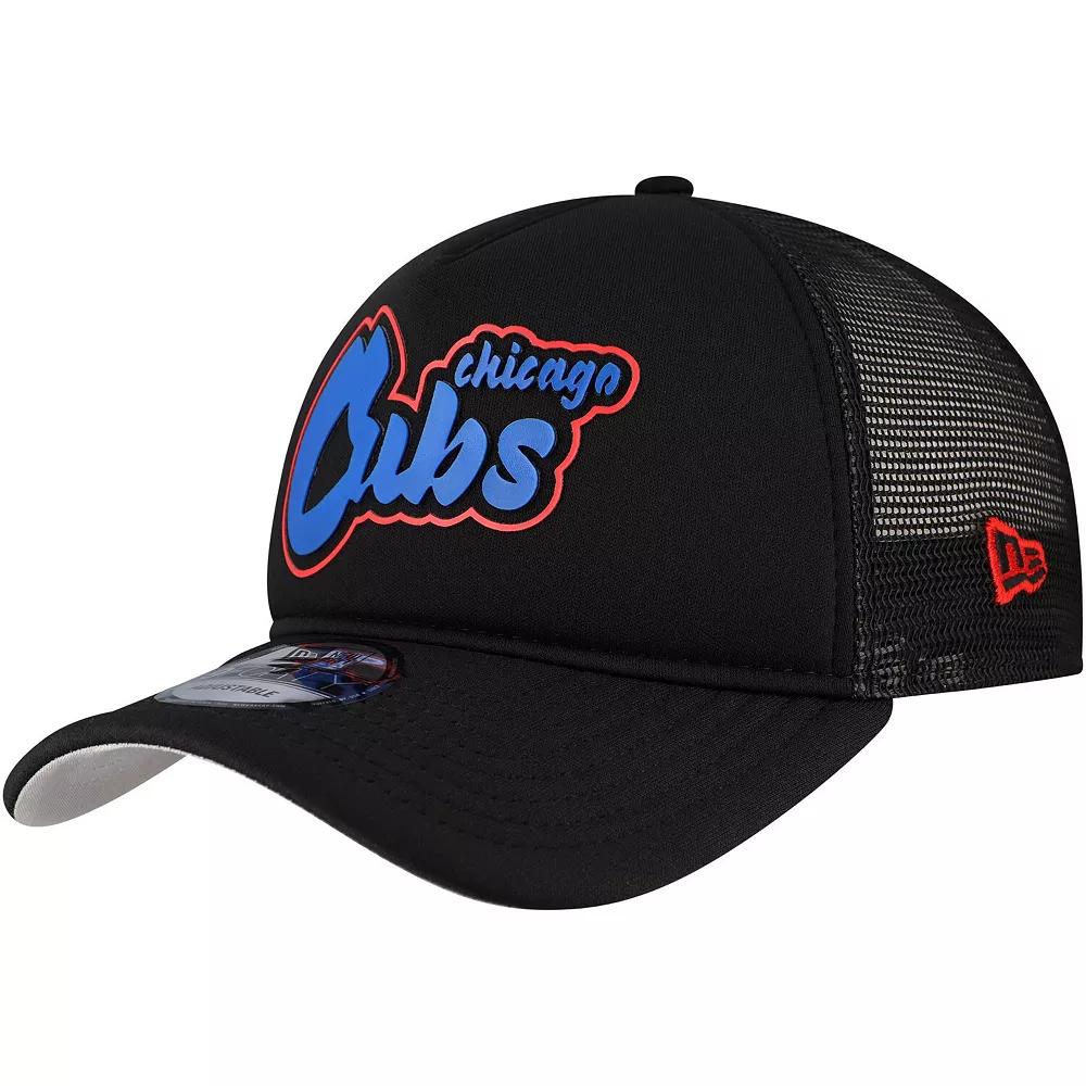 Men's New Era Black Chicago Cubs Retro Bold A-Frame Trucker 9FORTY Adjustable Hat Product Image