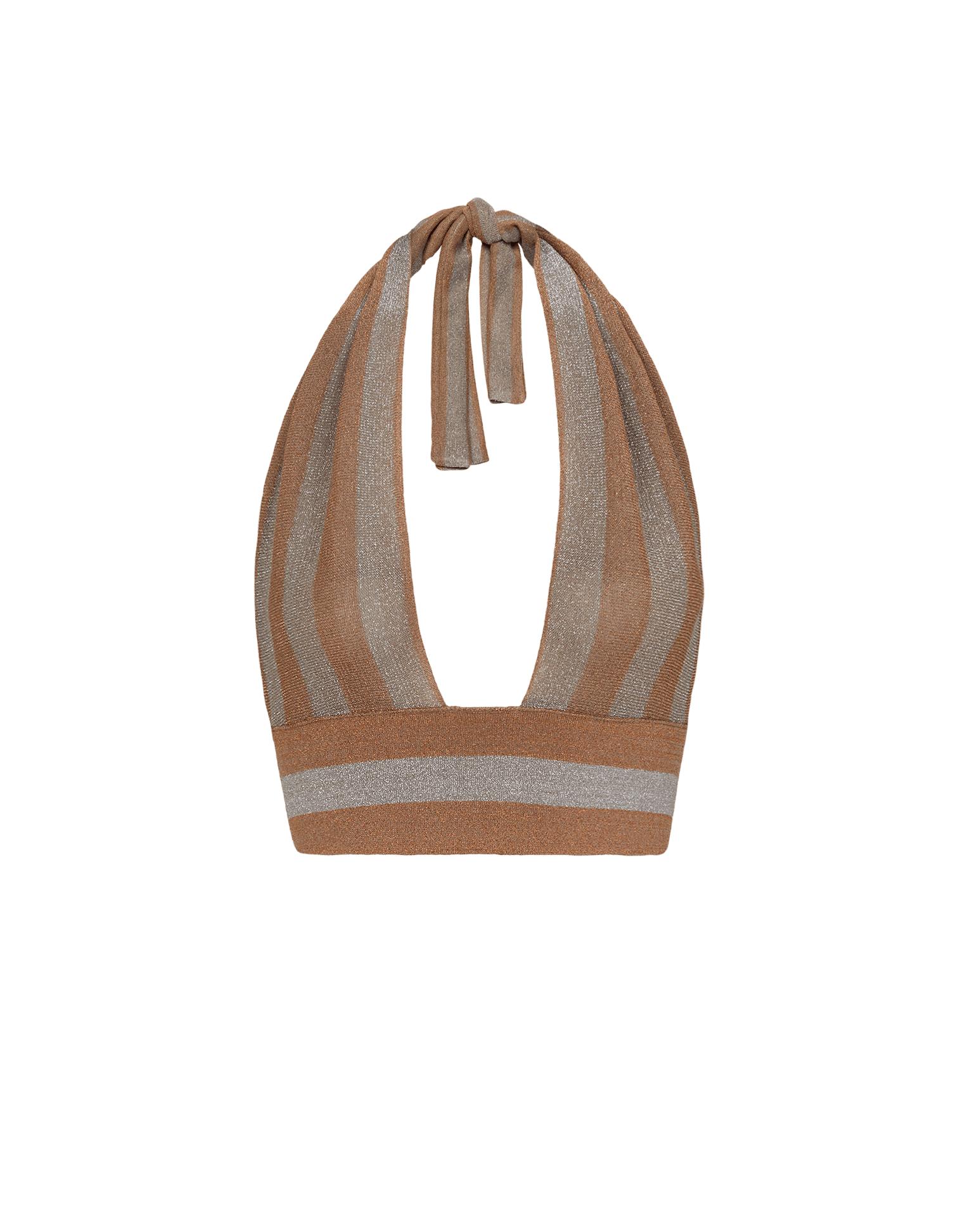 Knit Luna Halter Top - Striped Eclair Product Image