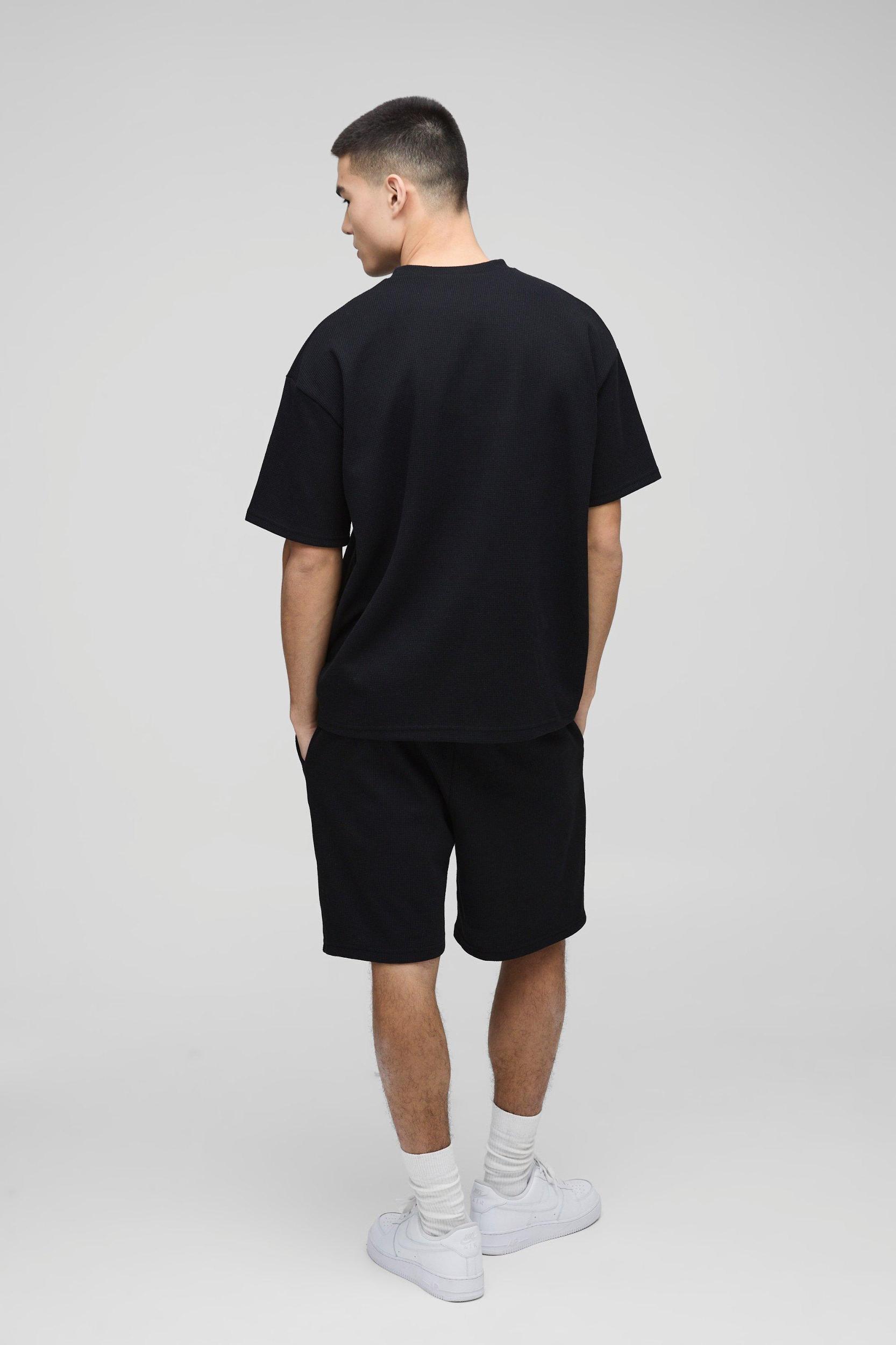 Relaxed Man Embroidered Waffle Shorts | boohooMAN USA Product Image