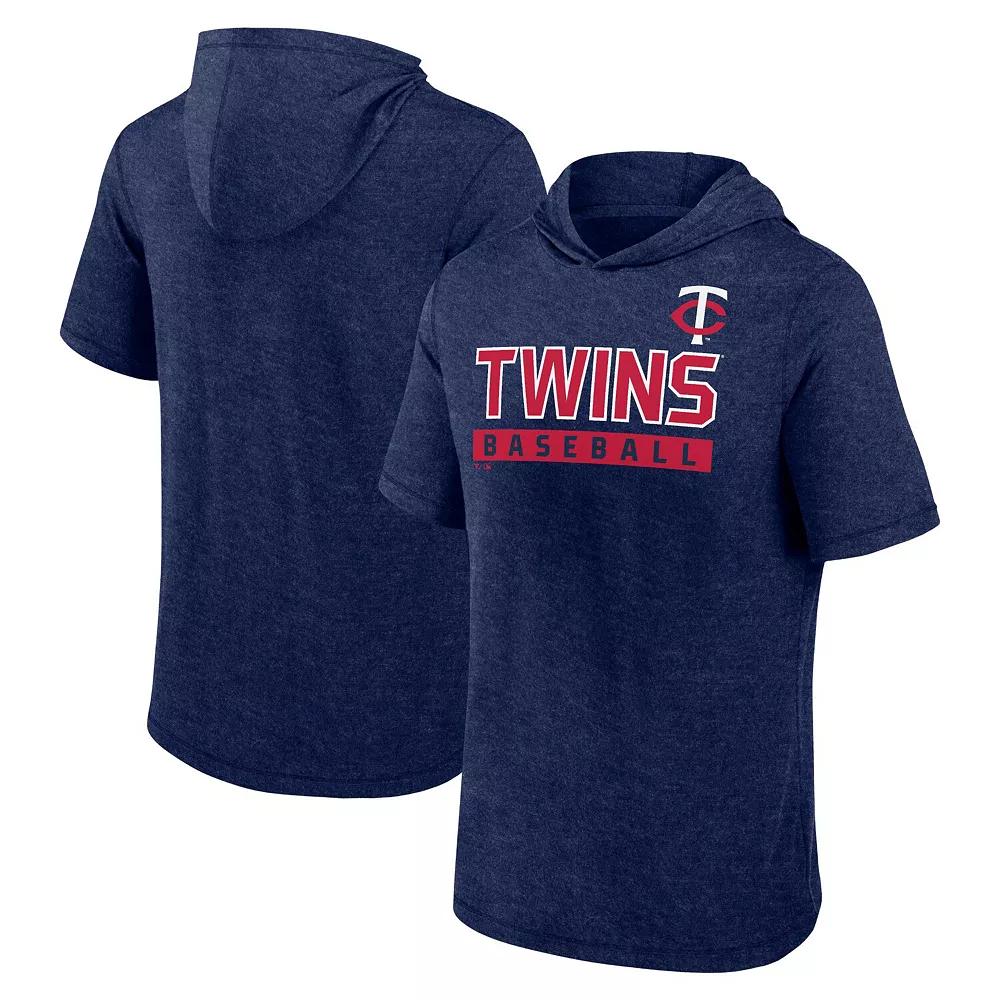Men's Fanatics Heather Navy Minnesota Twins Push Short Sleeve Pullover Hoodie,  Product Image