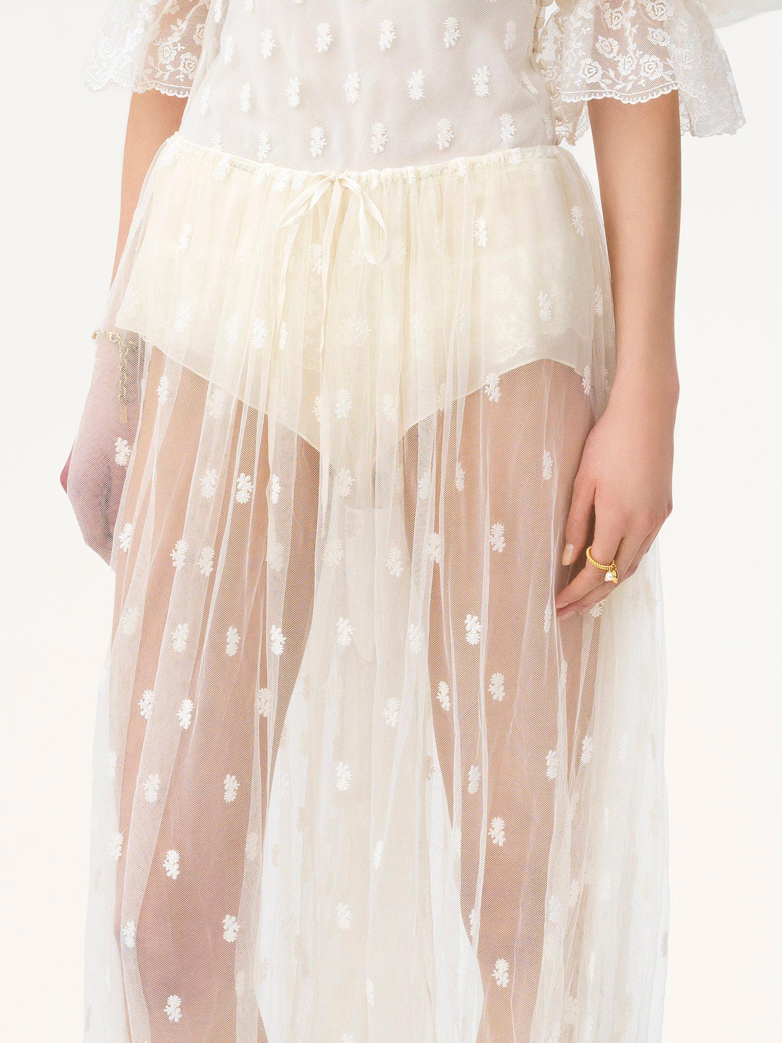 Drawstring pants in embroidered lace Product Image