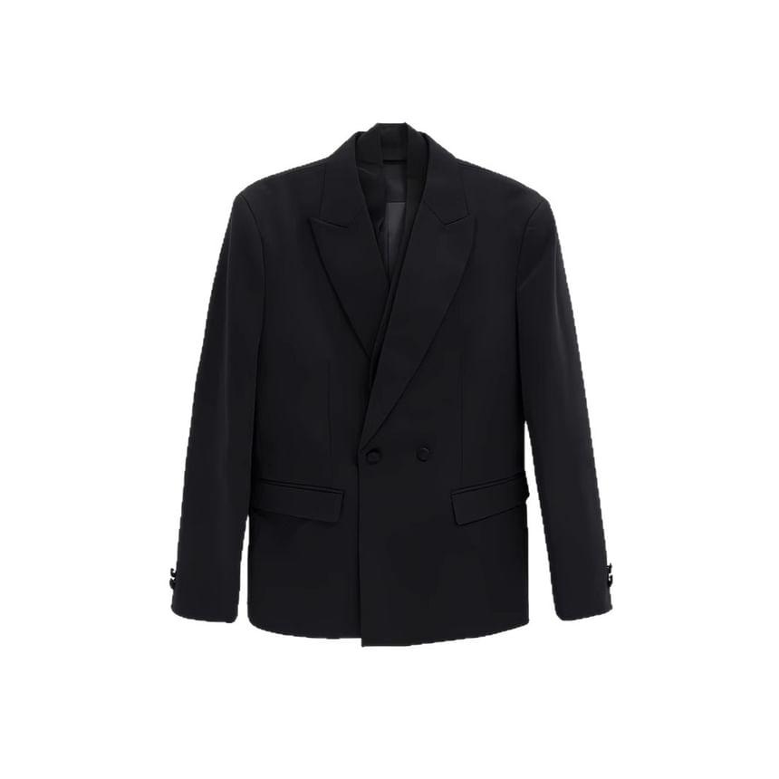 Peak Lapel Plain Double-Breasted Blazer Product Image