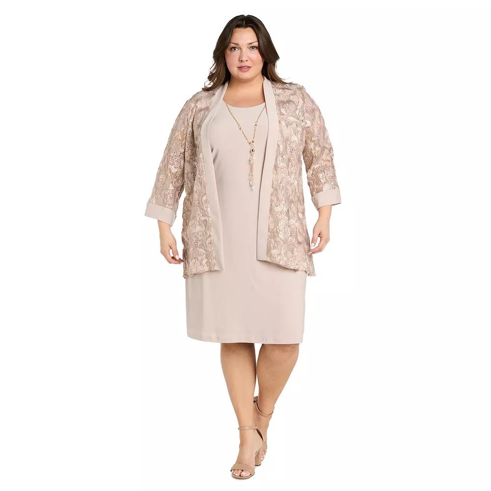 Plus Size R&M Richards 2-pc. Embroidered Sequin Cut Out Jacket & Solid Tank Dress, Women's, Size: 22 W, Beige Product Image