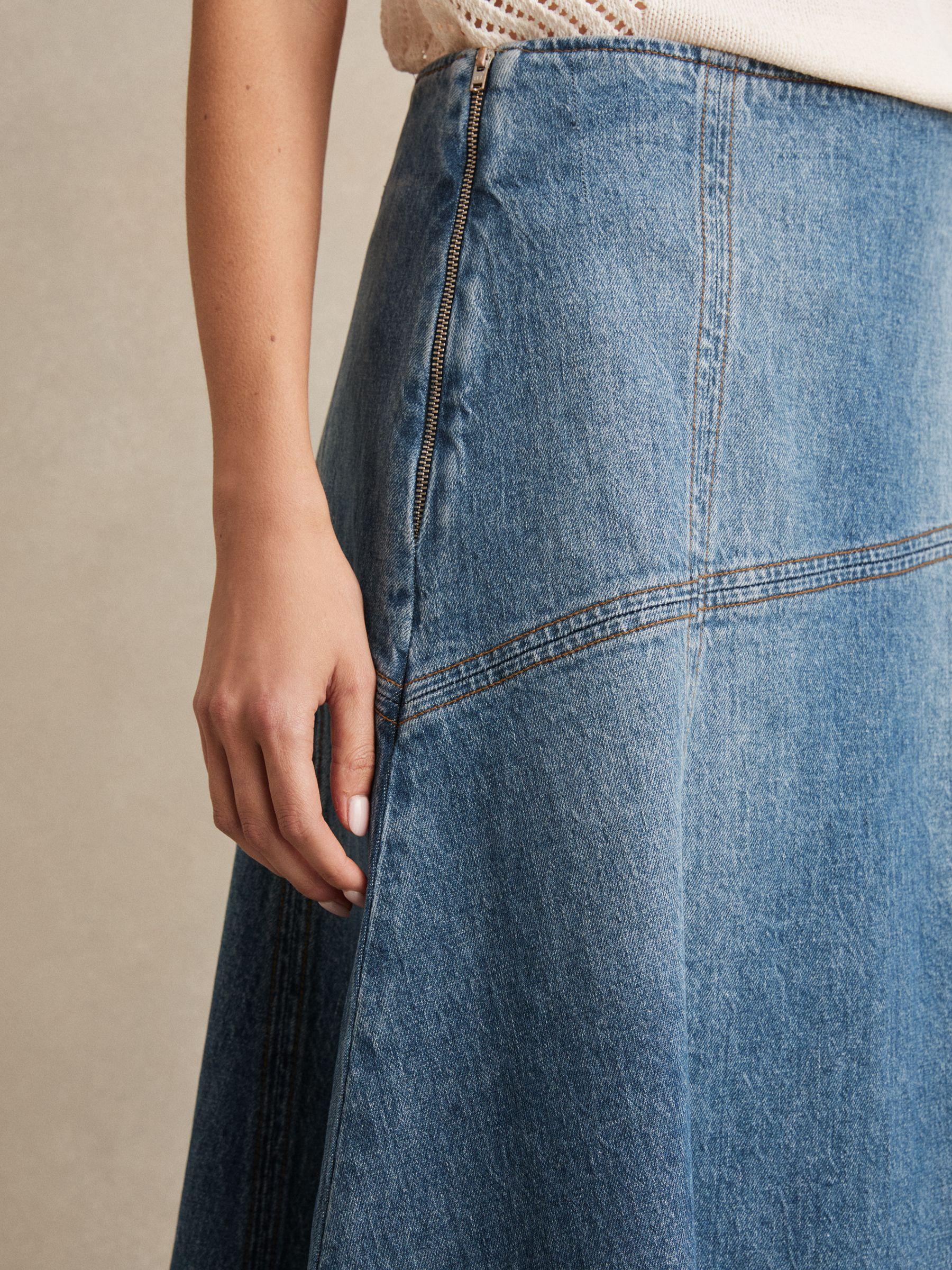 Denim Panelled Midi Skirt in Indigo Product Image