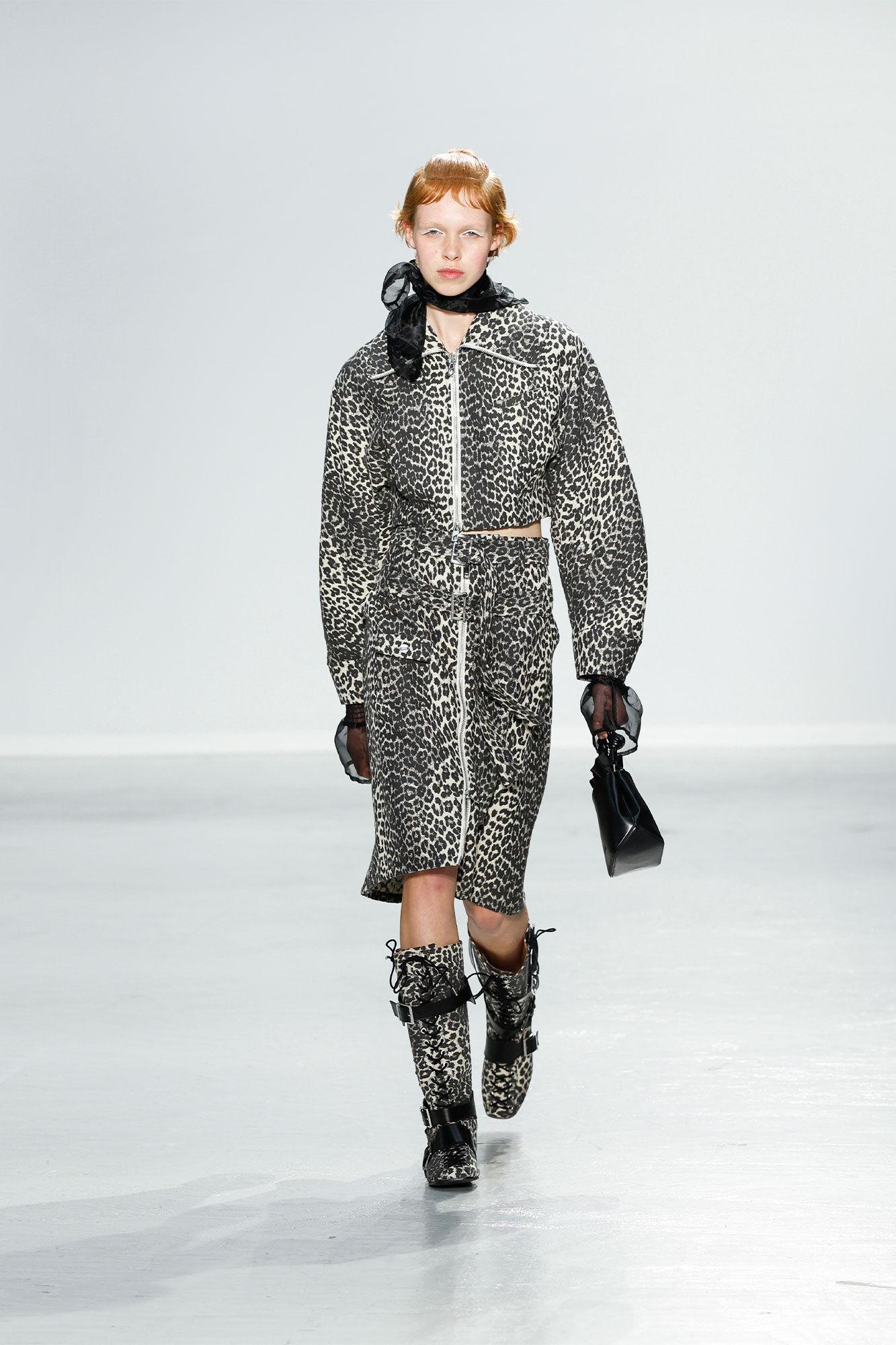 Leopard Cotton Tweed Midi Skirt Product Image